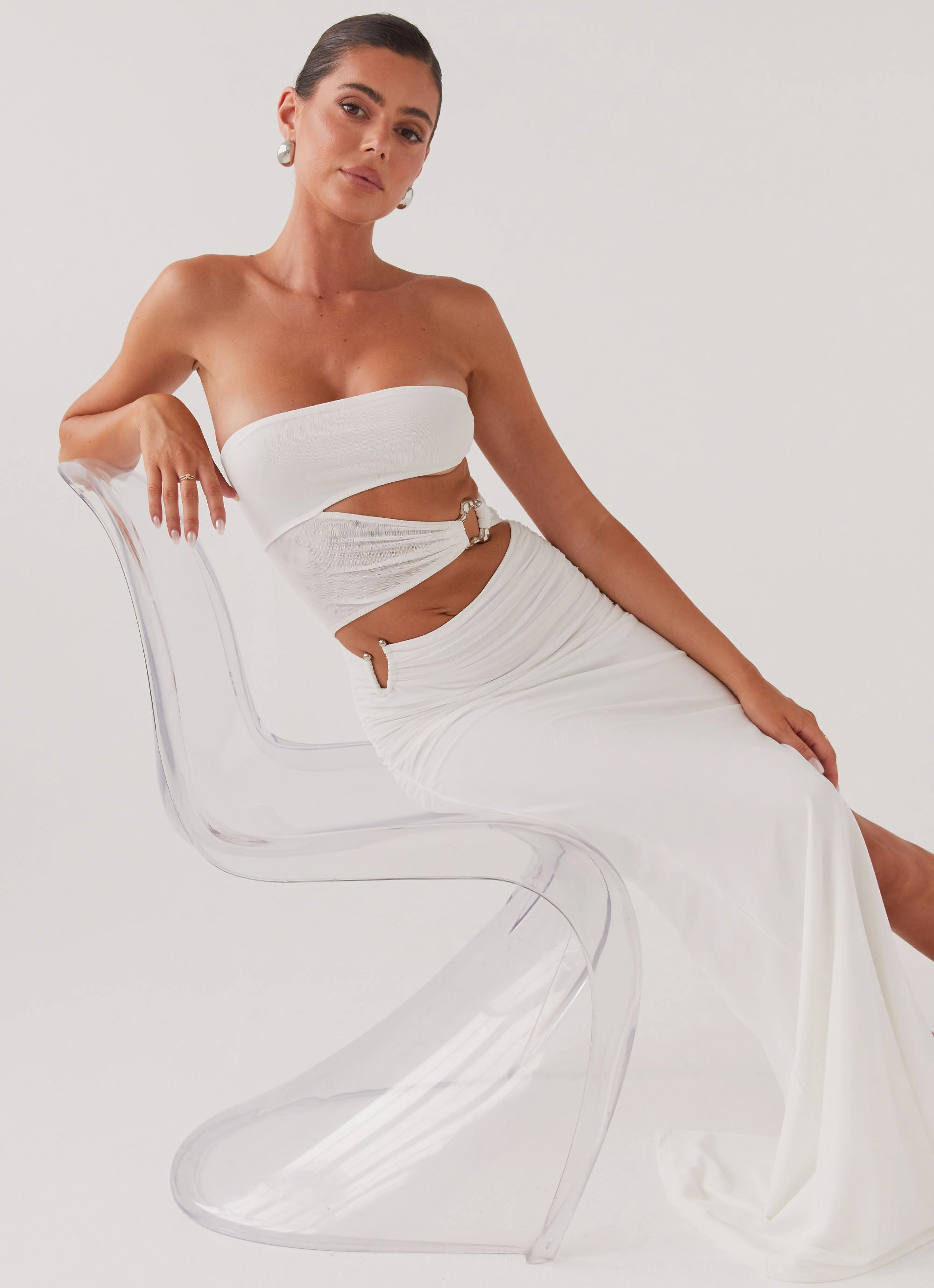 Into Pieces Mesh Maxi Dress - White Fashionable Style