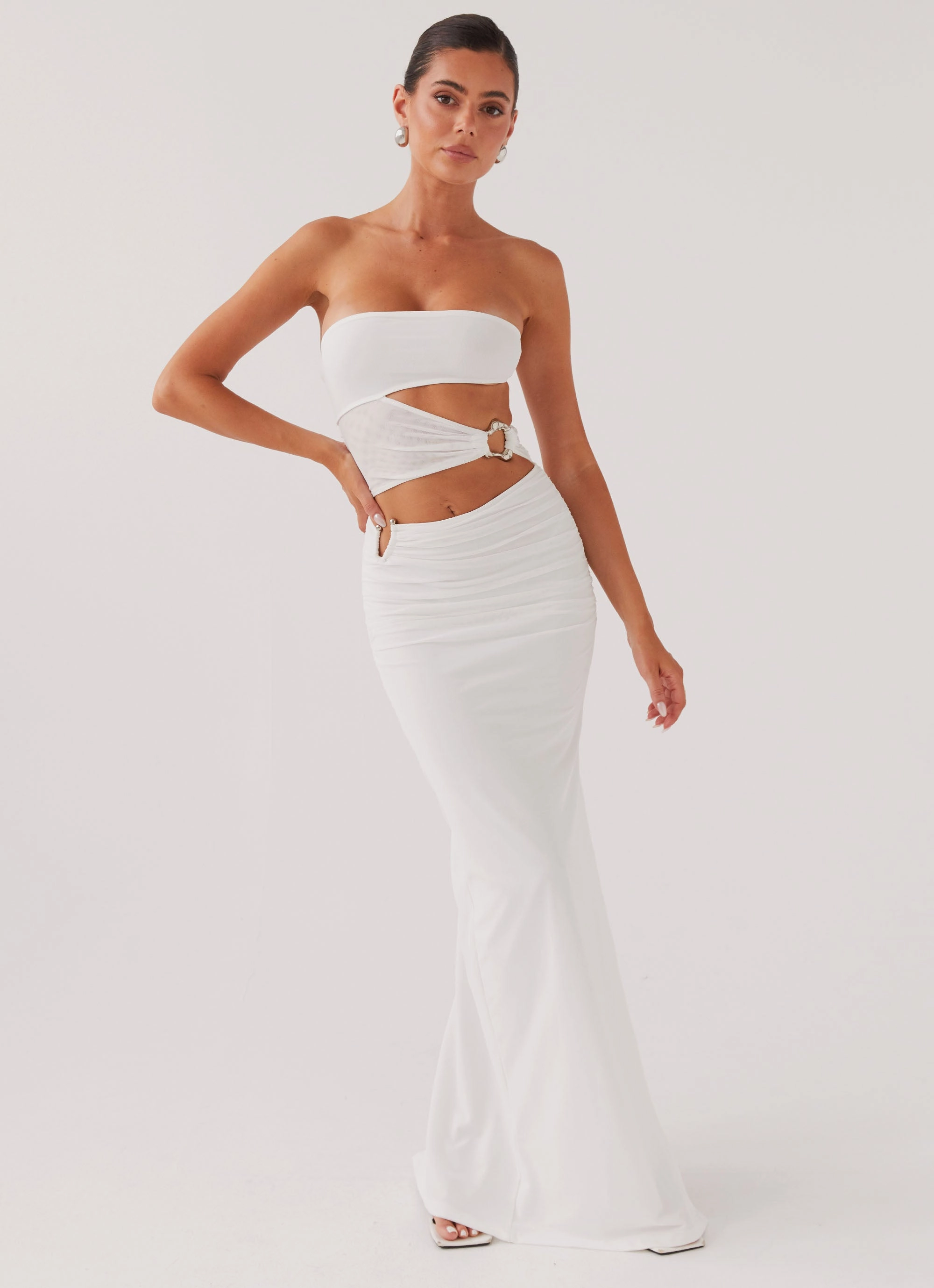 Into Pieces Mesh Maxi Dress - White All Inclusive FadeResistantColor