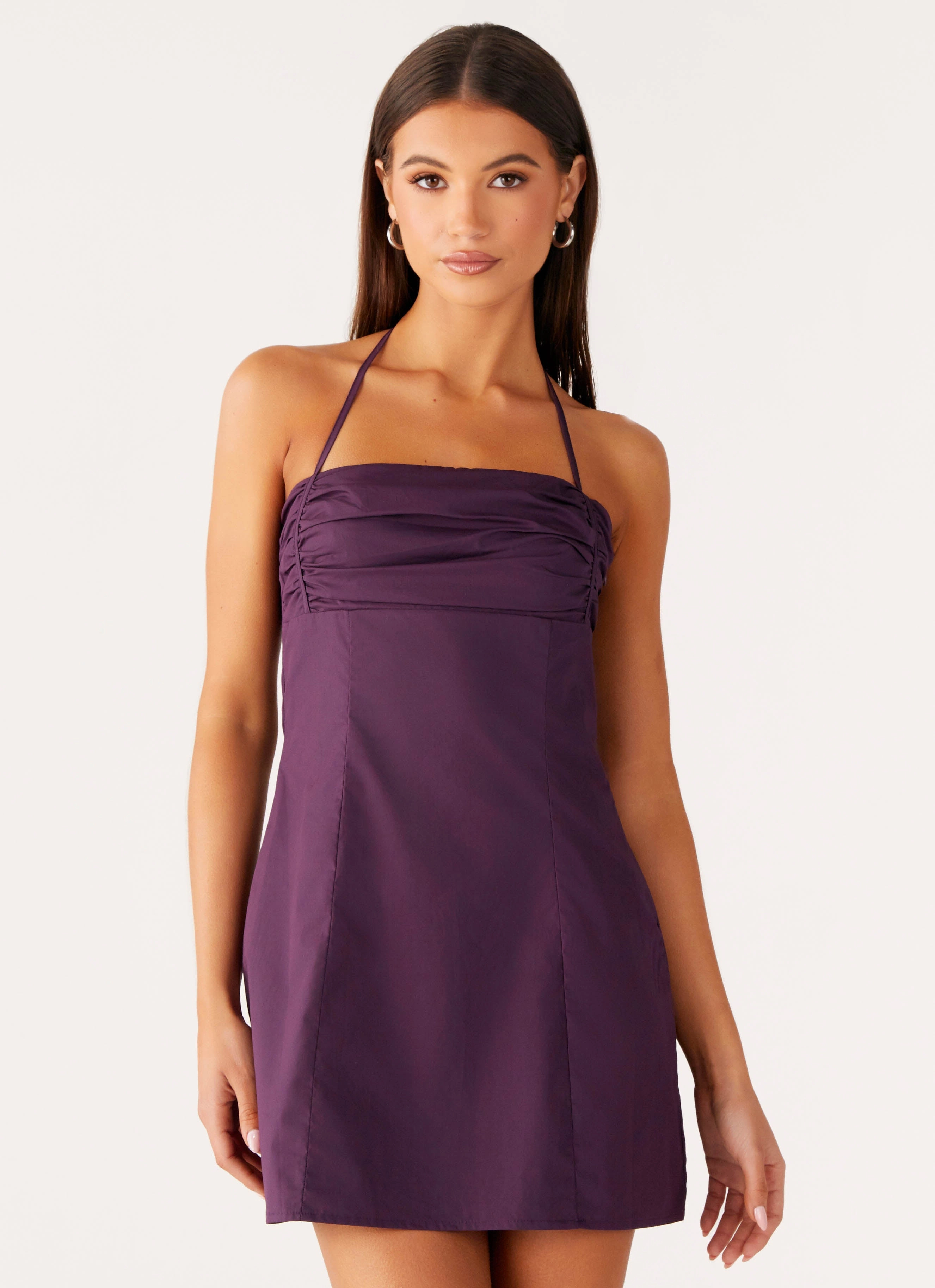 Sonique Mini Dress - Plum Recycled Material Outfit Combo