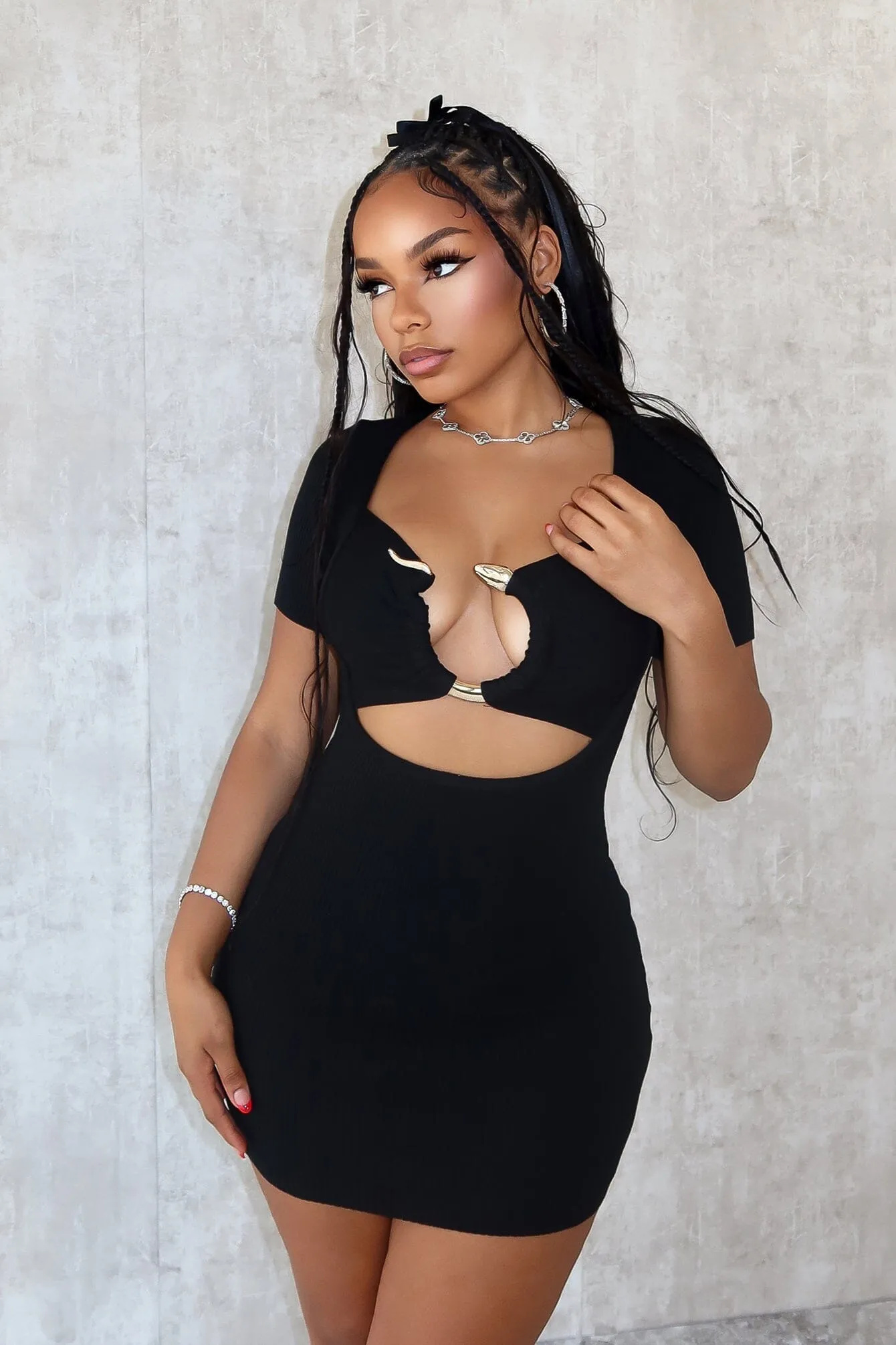 Slither Snake Trim Cut Out Mini Dress Minimal Form