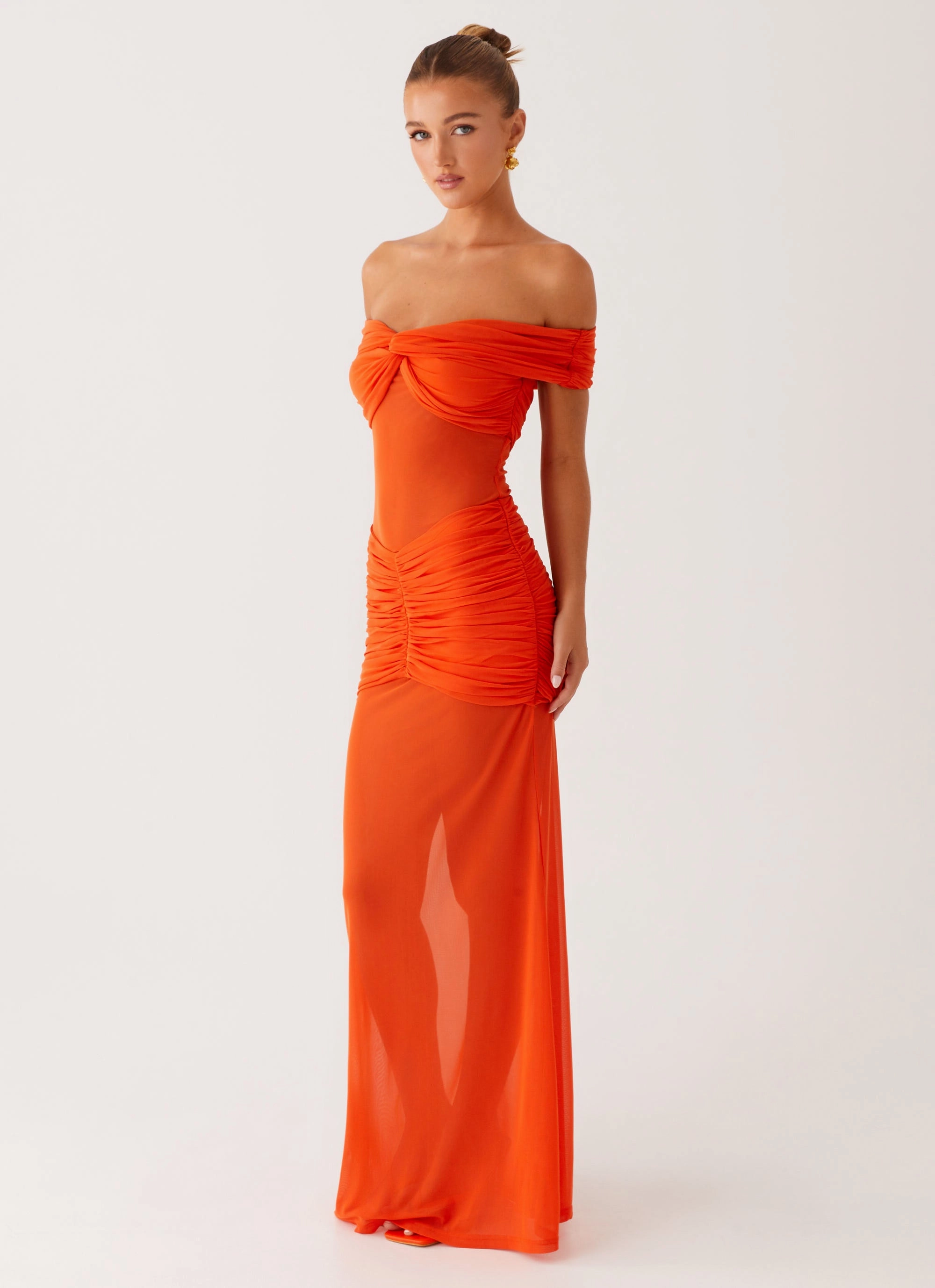 Classic-style Trendy Layer Charming Off Shoulder Maxi Dress - Orange