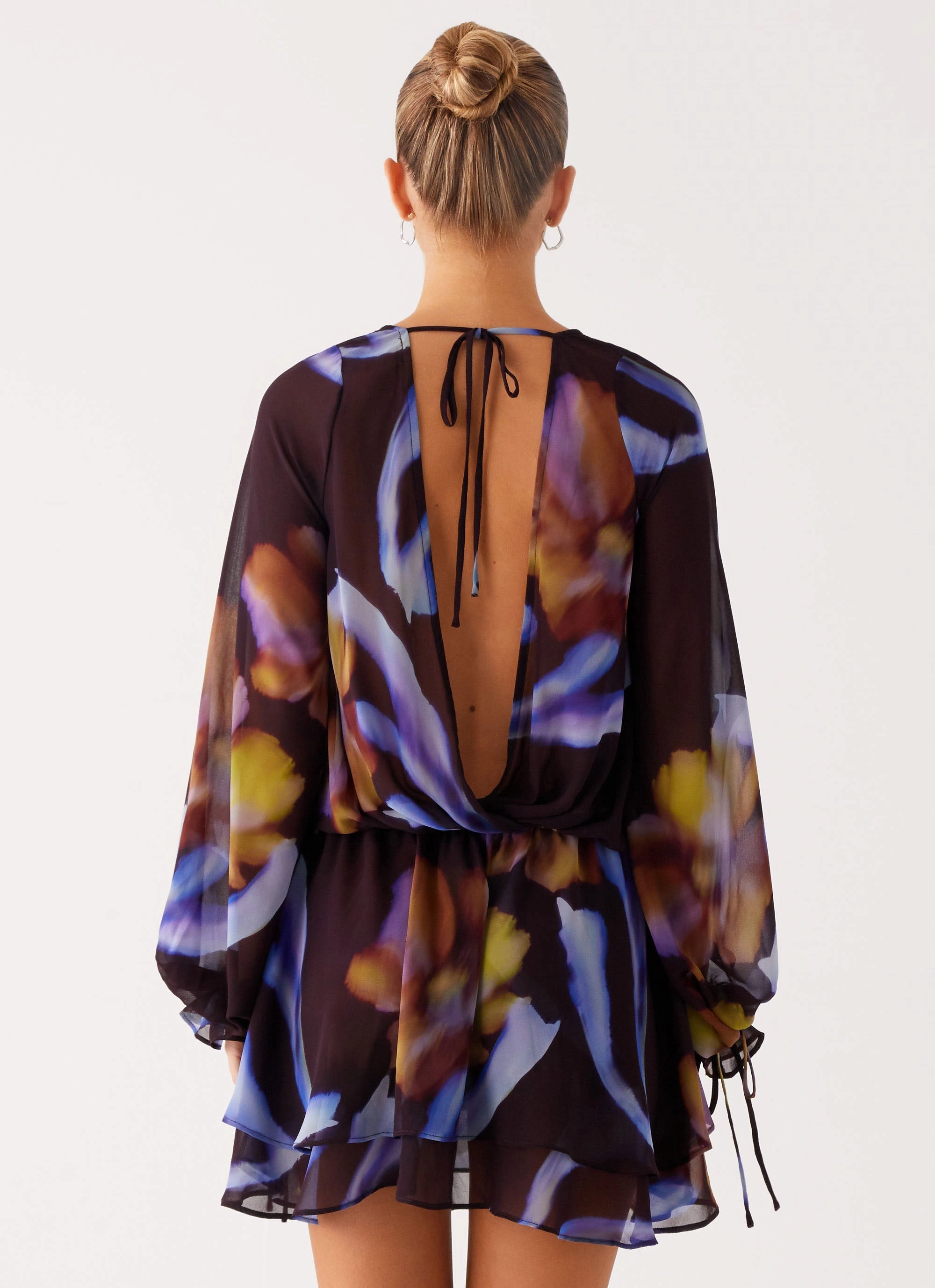 Curvy Glam Anytime Fit Passion Long Sleeve Mini Dress - Dark Floral