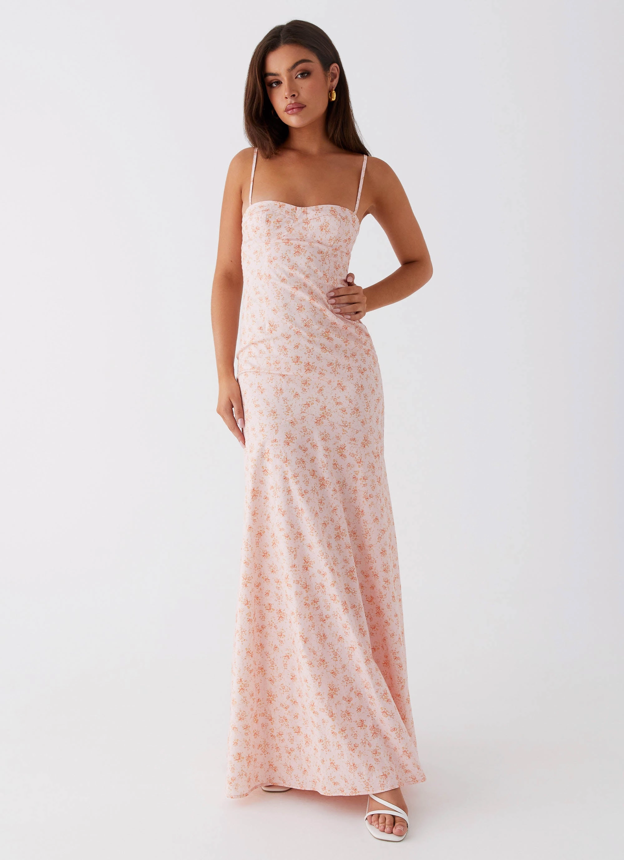 Britney Maxi Dress - Pink Ditsy Floral Elegant Fabric