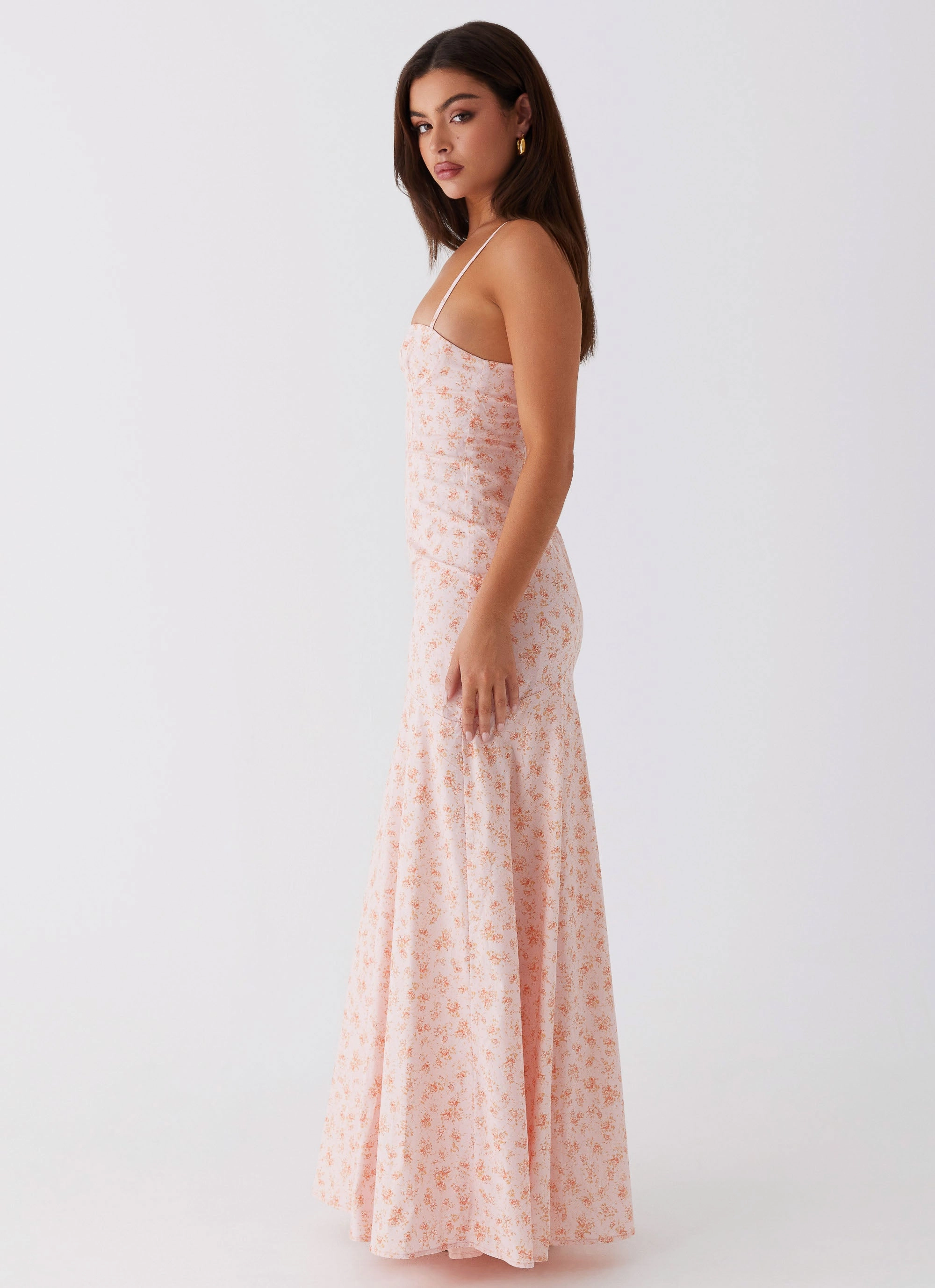 Sleek And Stylish Modest Light Britney Maxi Dress - Pink Ditsy Floral