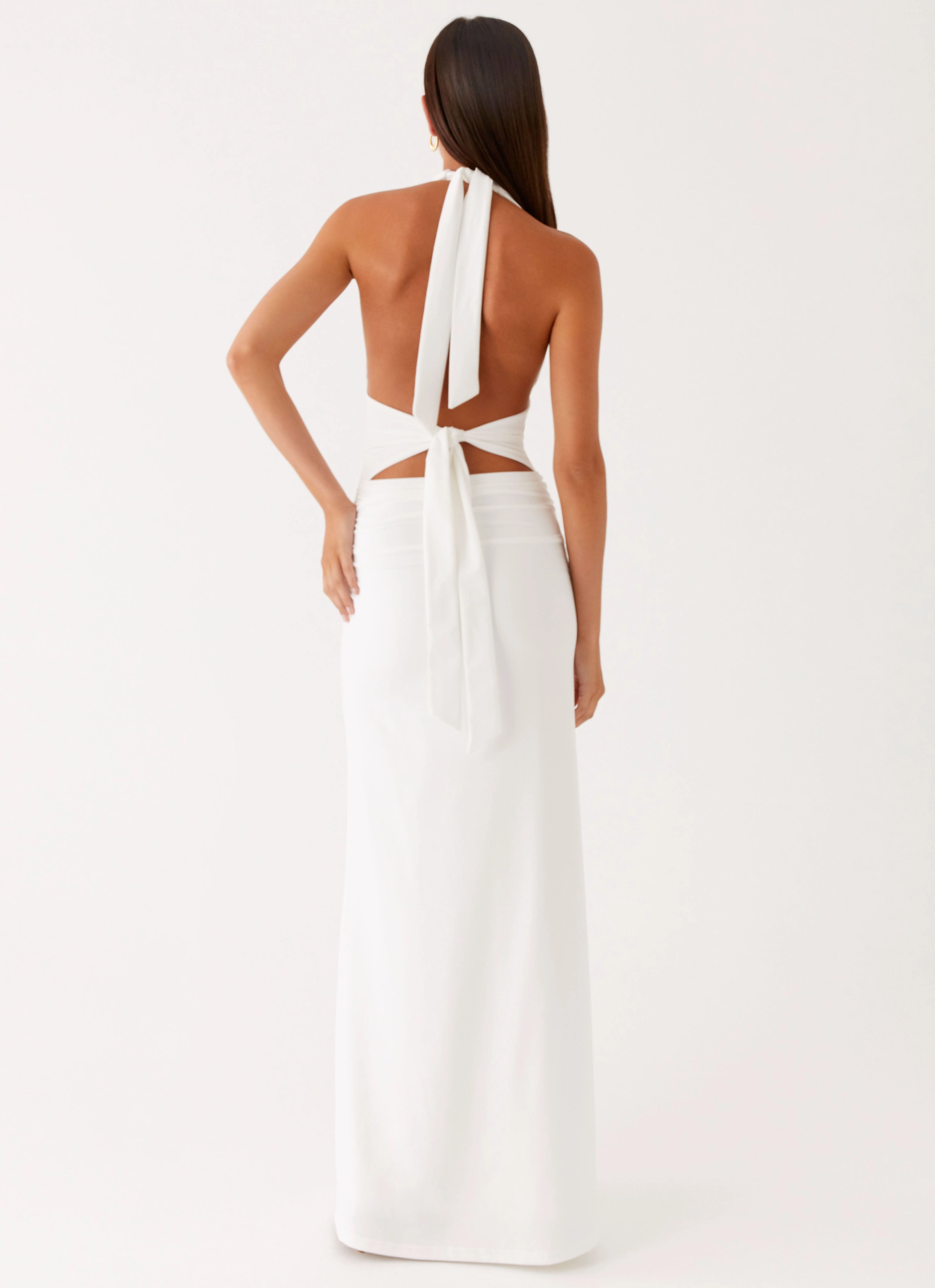 Balanced Tone Chilly Day Layers Ilaria Halter Maxi Dress - White
