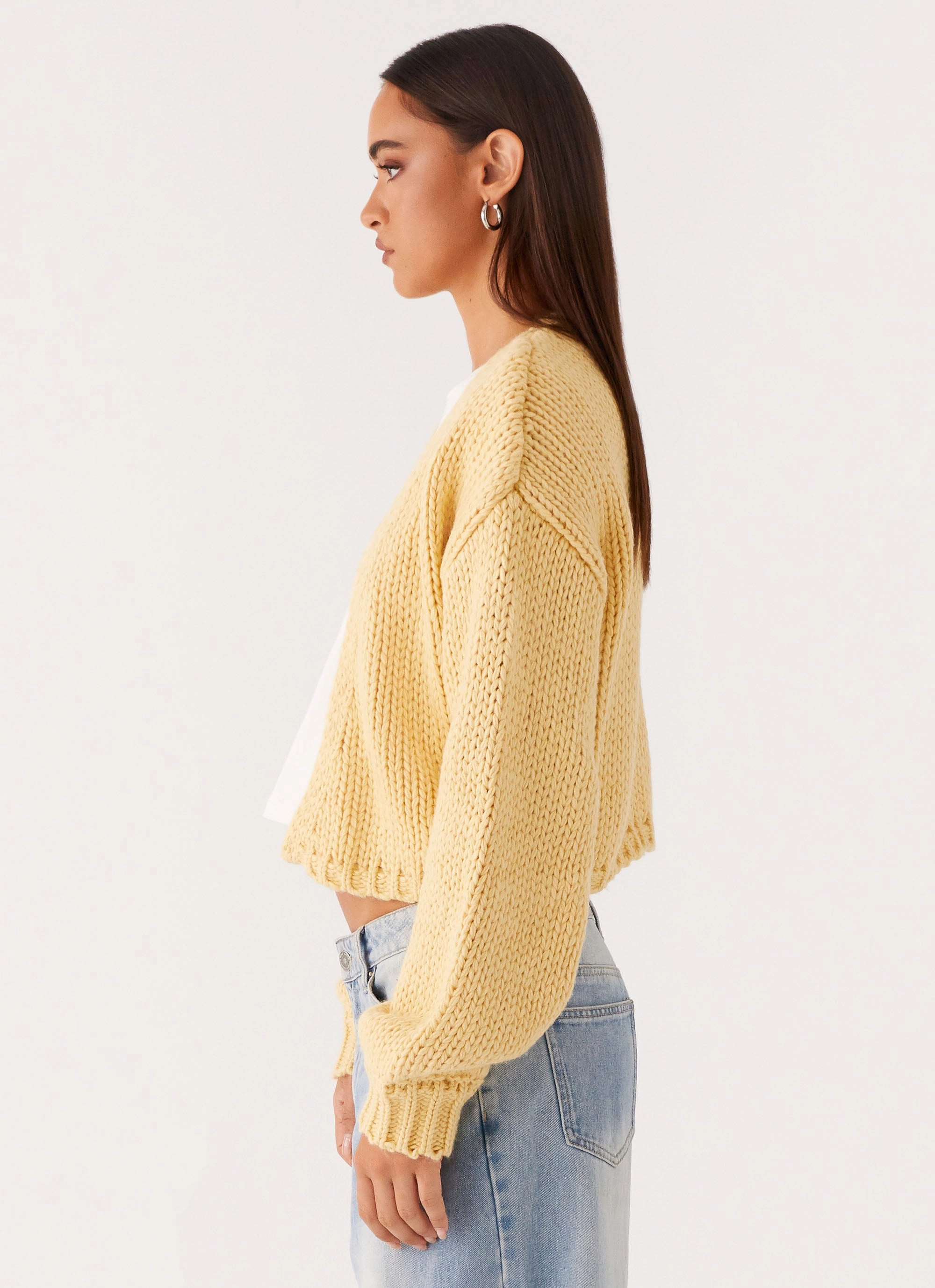 Jasleen Knit Cardigan - Yellow Casual Fit Layer