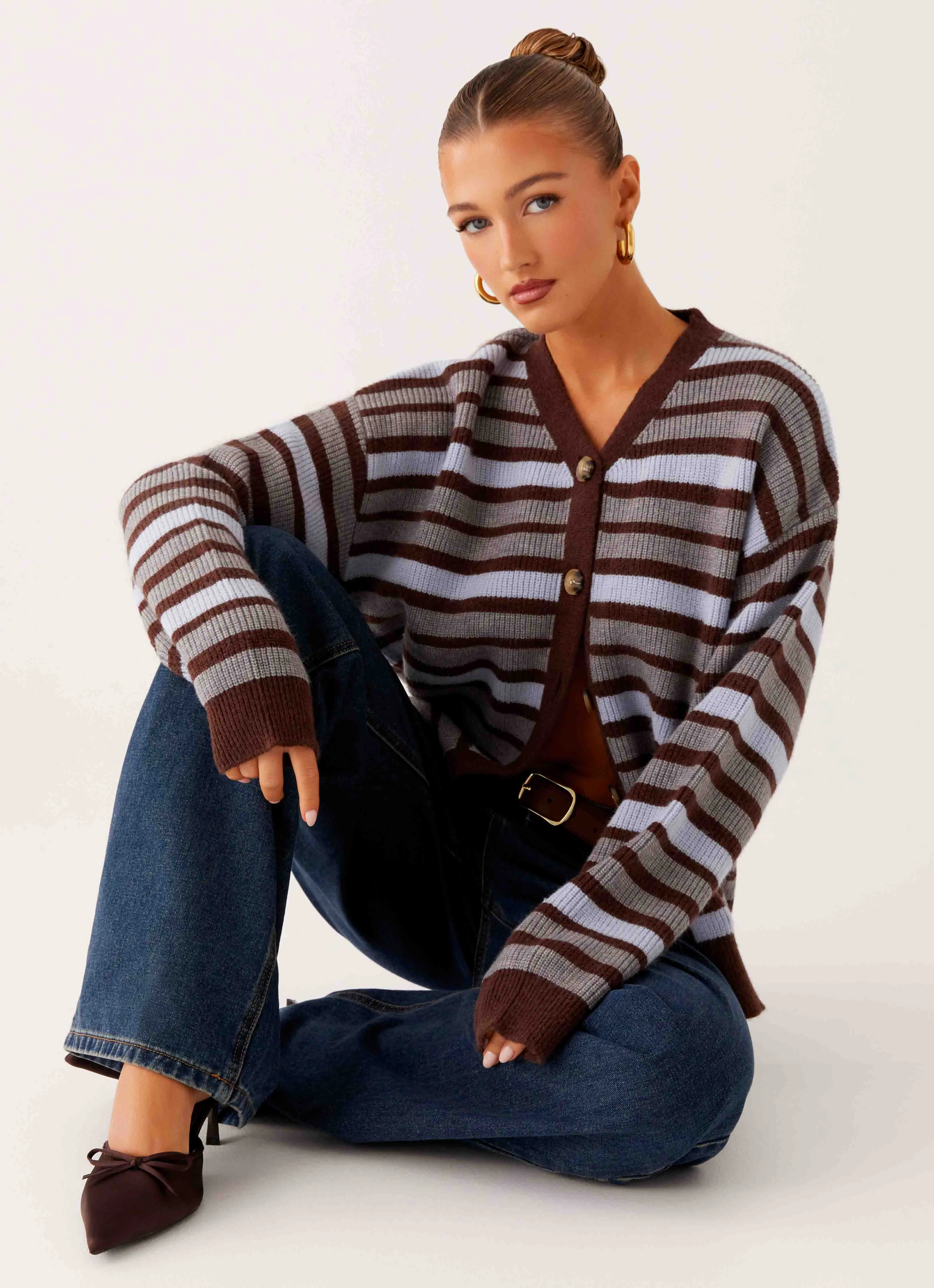 Charlie Oversized Cardigan - Tawny Stripe Reinforced Collar Structure Cuffs Adjust