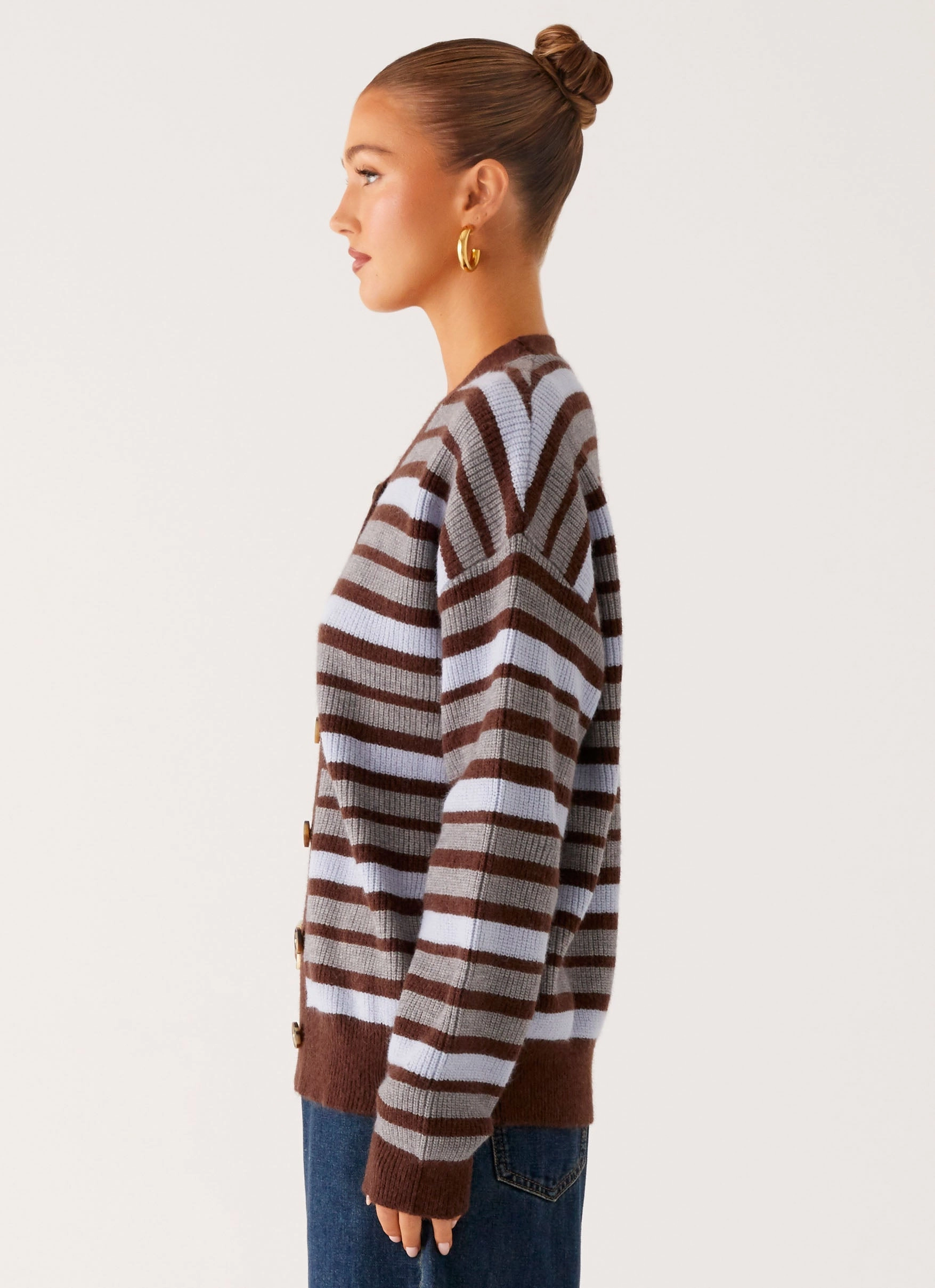 Mid Length Non Slip Collar Charlie Oversized Cardigan - Tawny Stripe