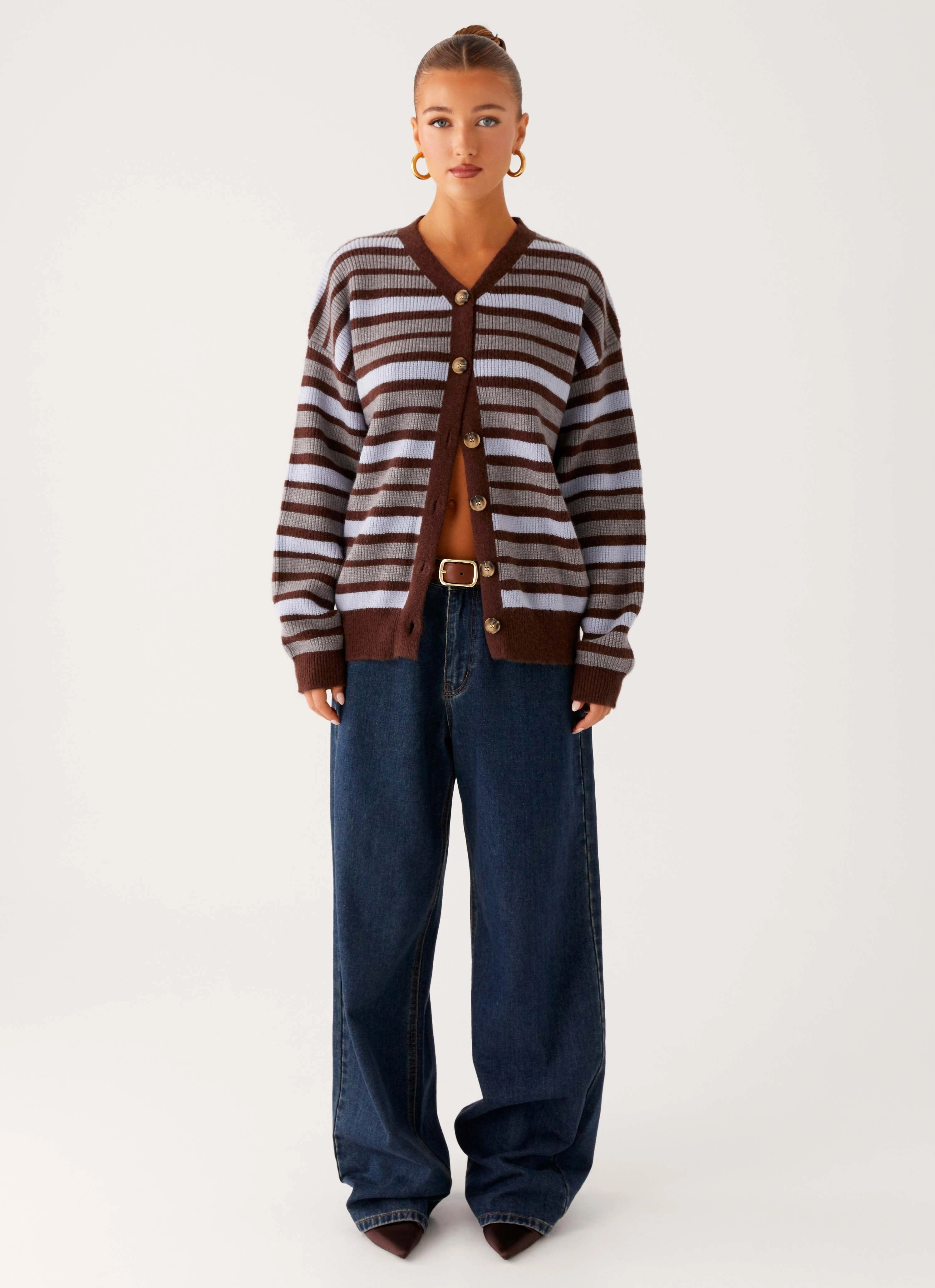 Bonded Edge Finish Charlie Oversized Cardigan - Tawny Stripe