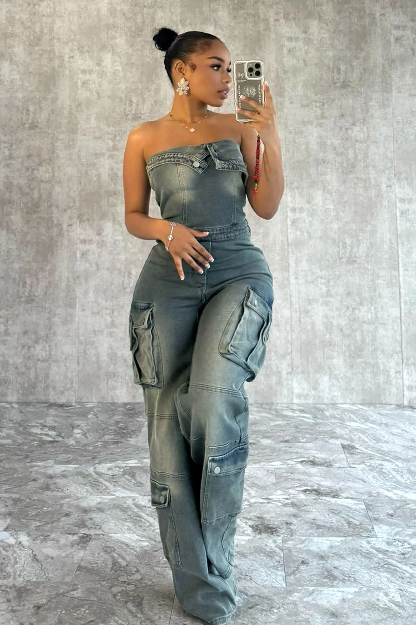 Get The Message Denim Strapless Jumpsuit WaterproofTechnology