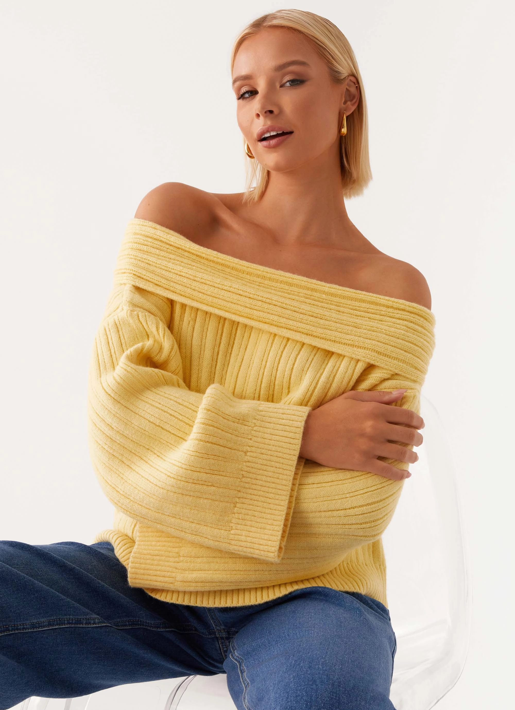 Federica Off Shoulder Knit - Lemon Body Mapped Ventilation Light Padding