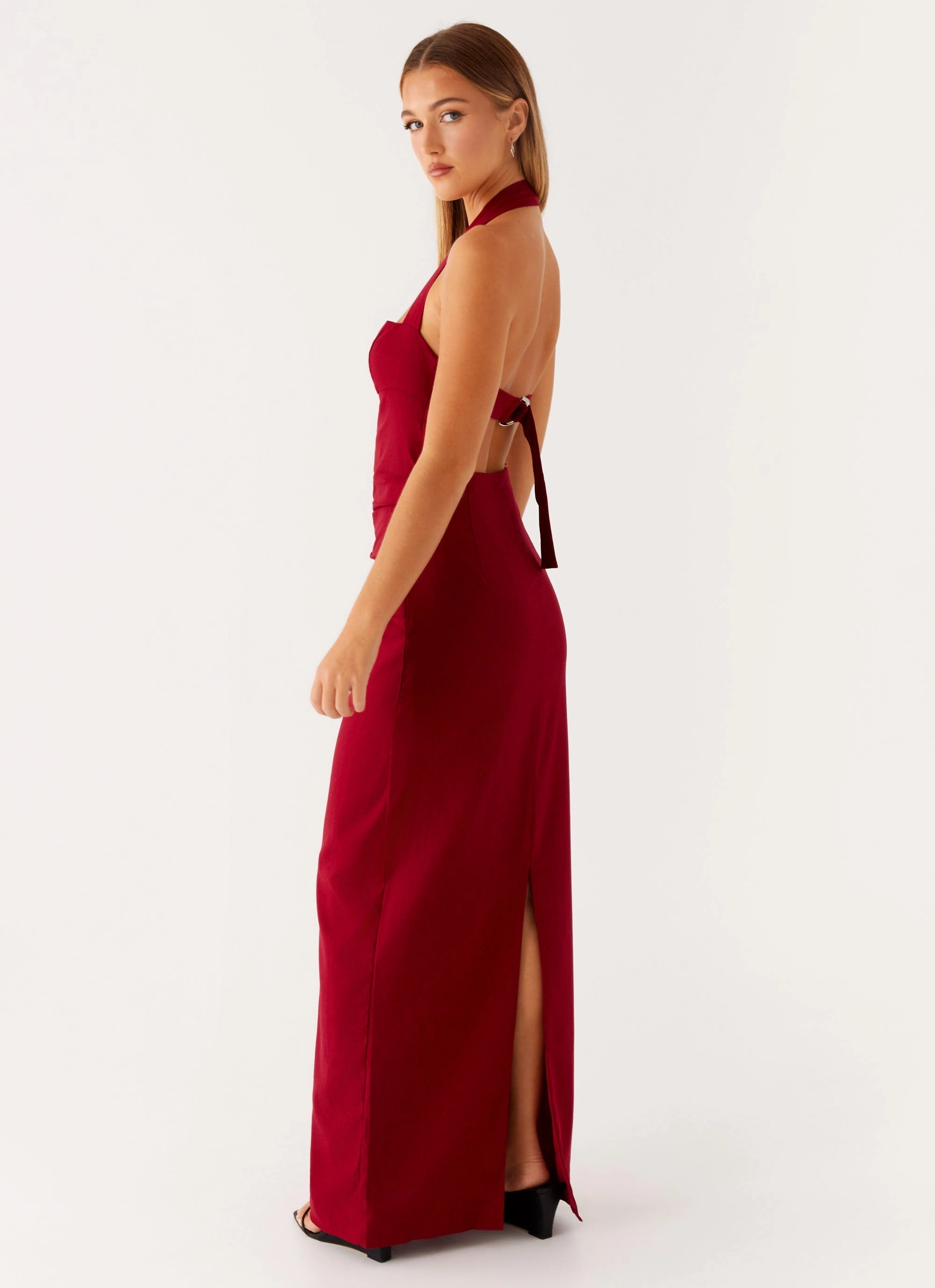 Rumour Has it Maxi Dress - Red Belt Waist Sophisticated Design