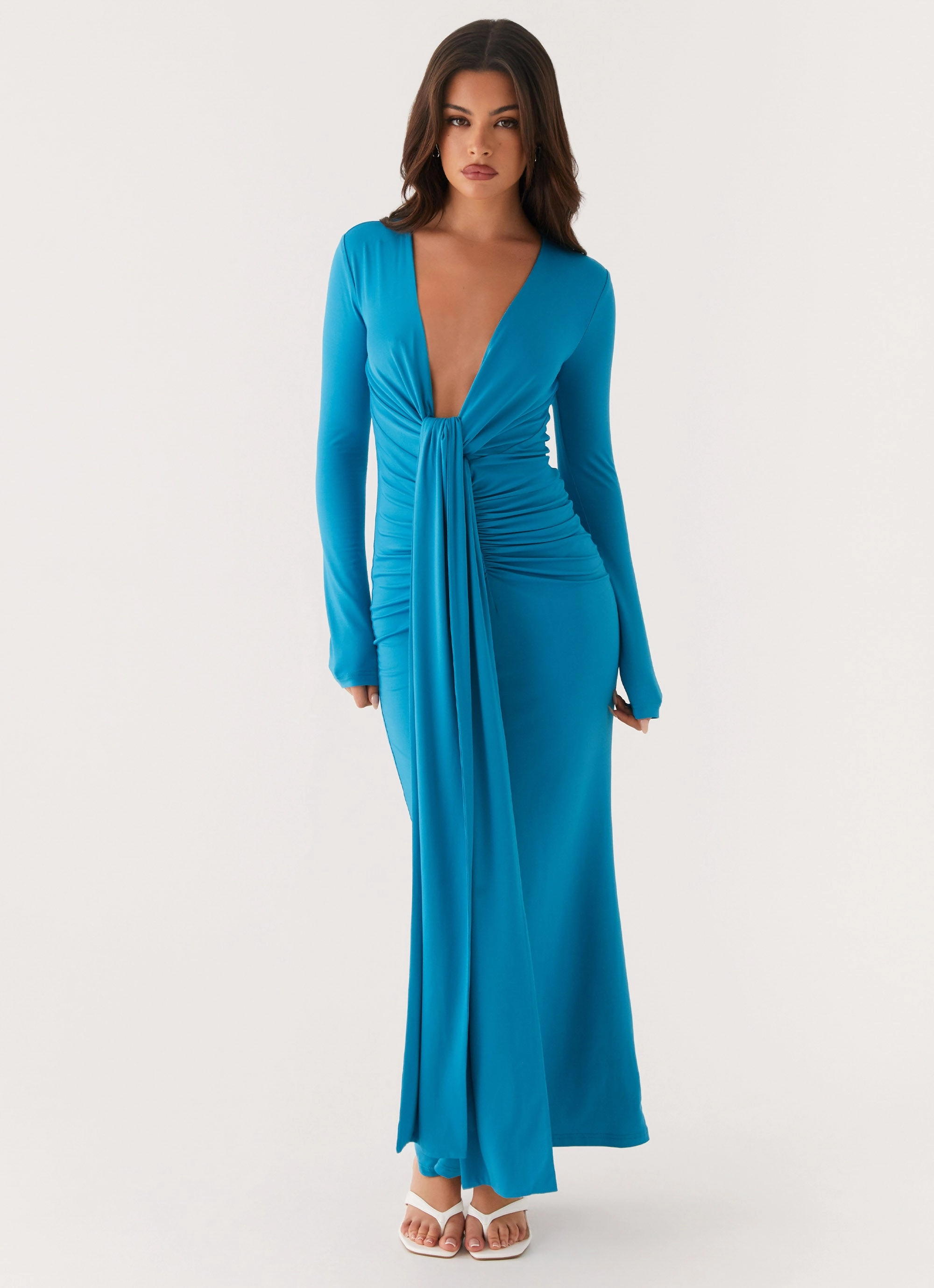 Miesha Long Sleeve Maxi Dress - Blue Smooth Feel