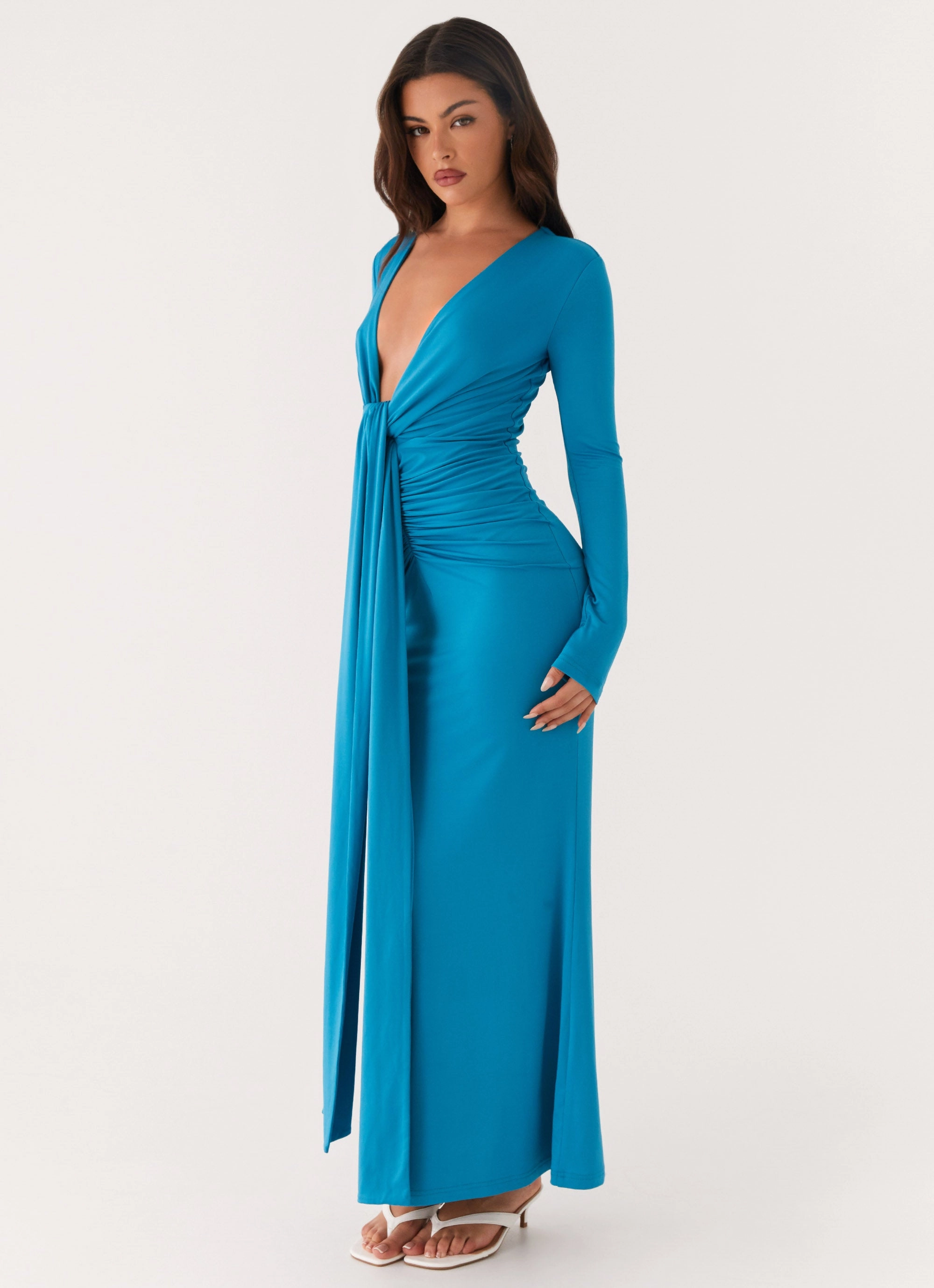 Miesha Long Sleeve Maxi Dress - Blue Matte Look Daily Ready