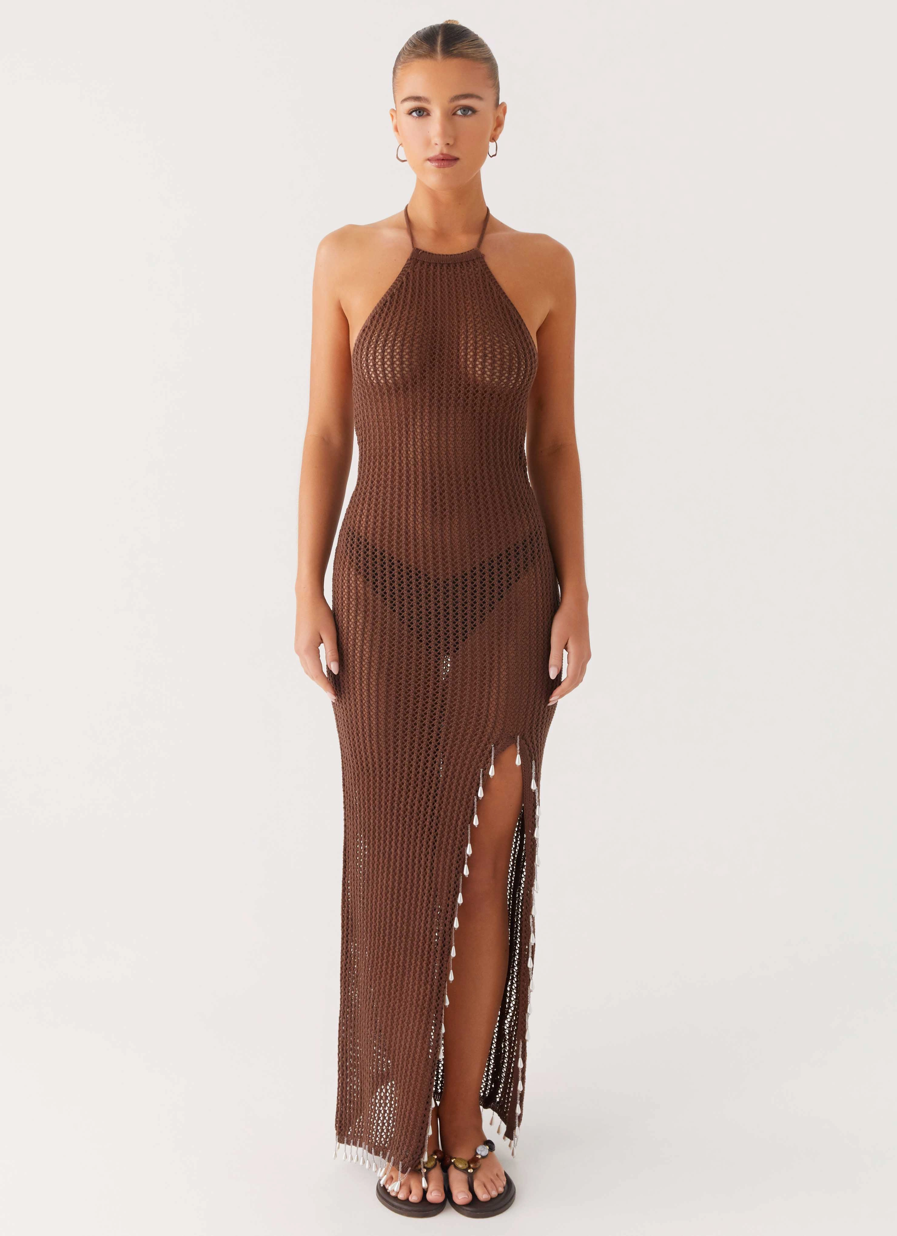 Airy Layer Mid layer Fennella Beaded Maxi Dress - Chocolate