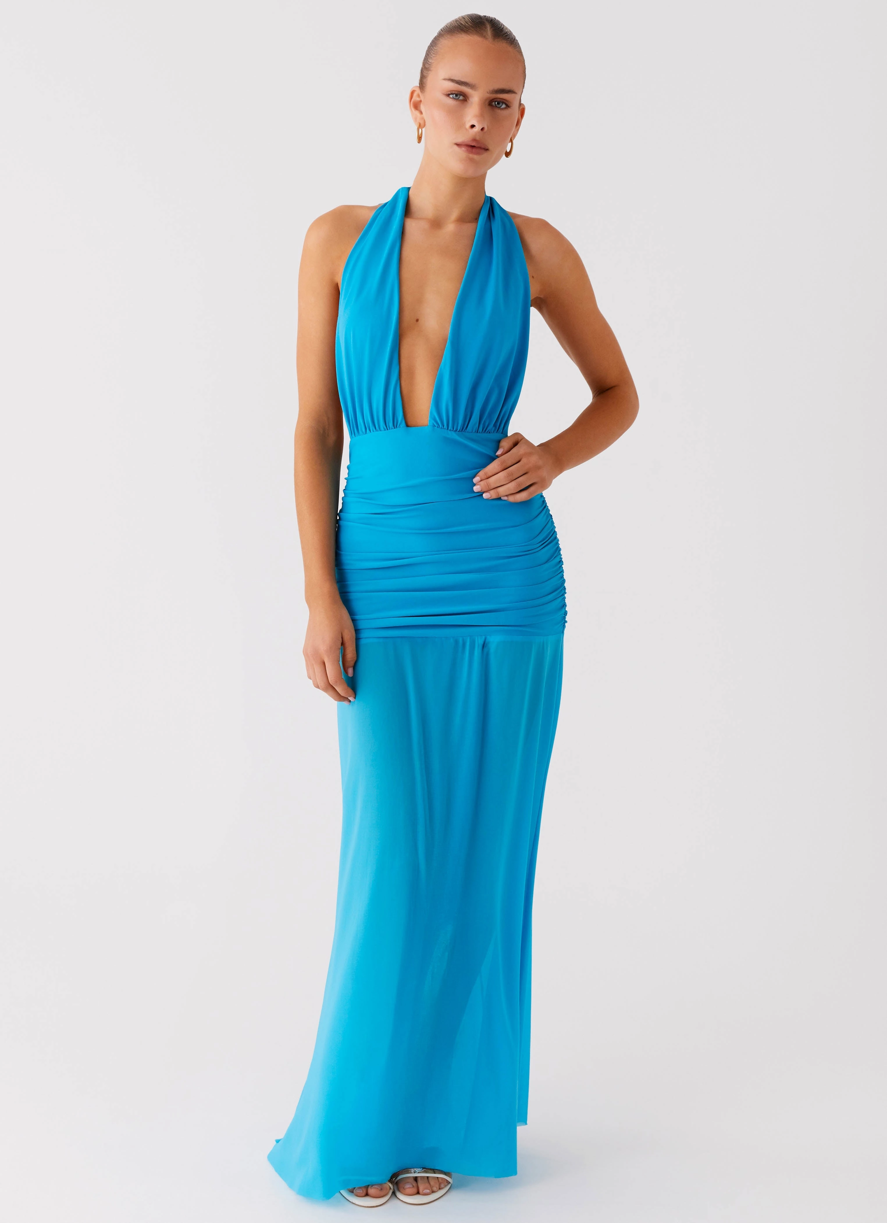 Dilemma Halter Maxi Dress - Turquoise Blue Elegant formal piece