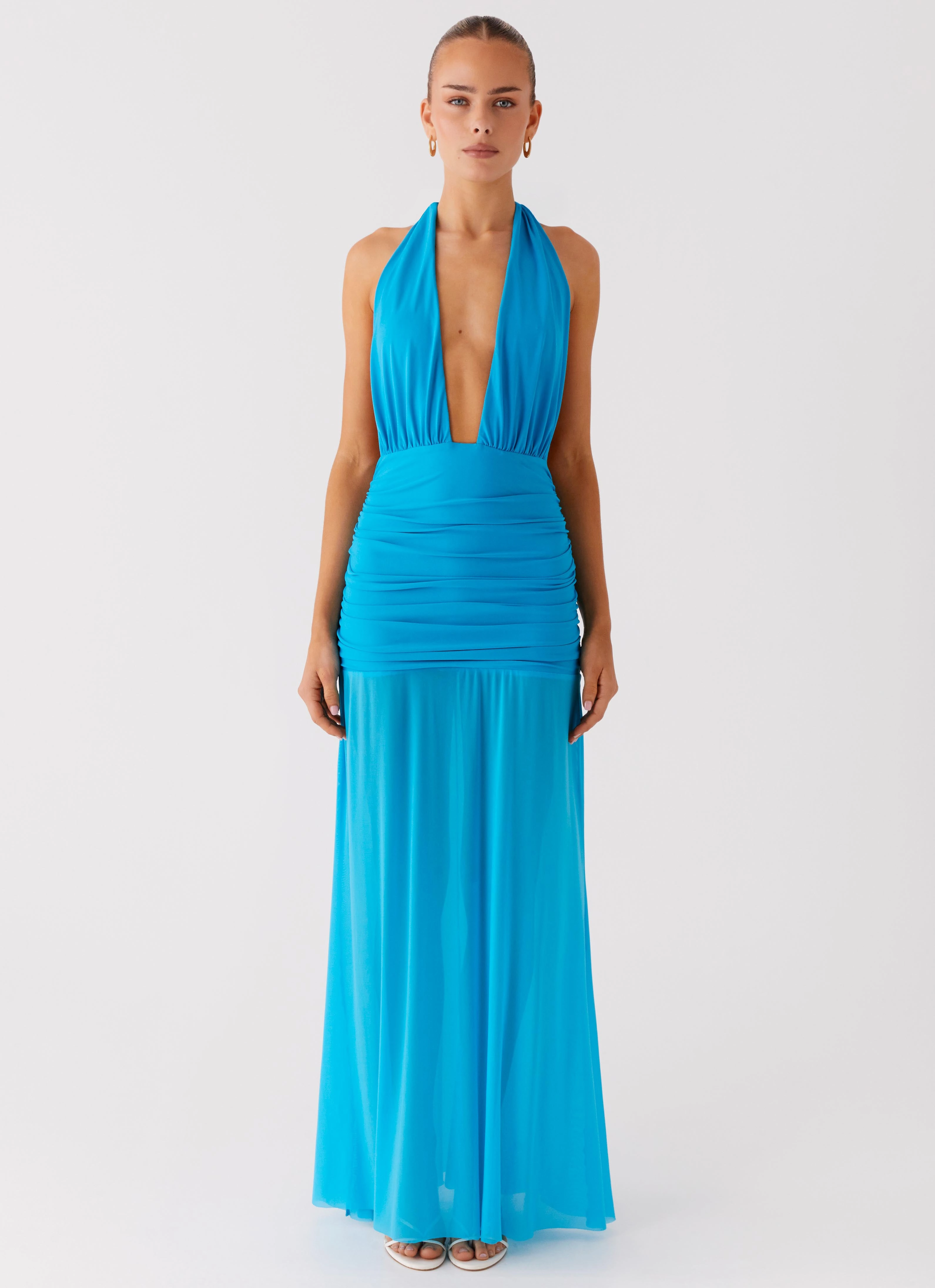 Dilemma Halter Maxi Dress - Turquoise Blue Fall Go Timeless Comfort