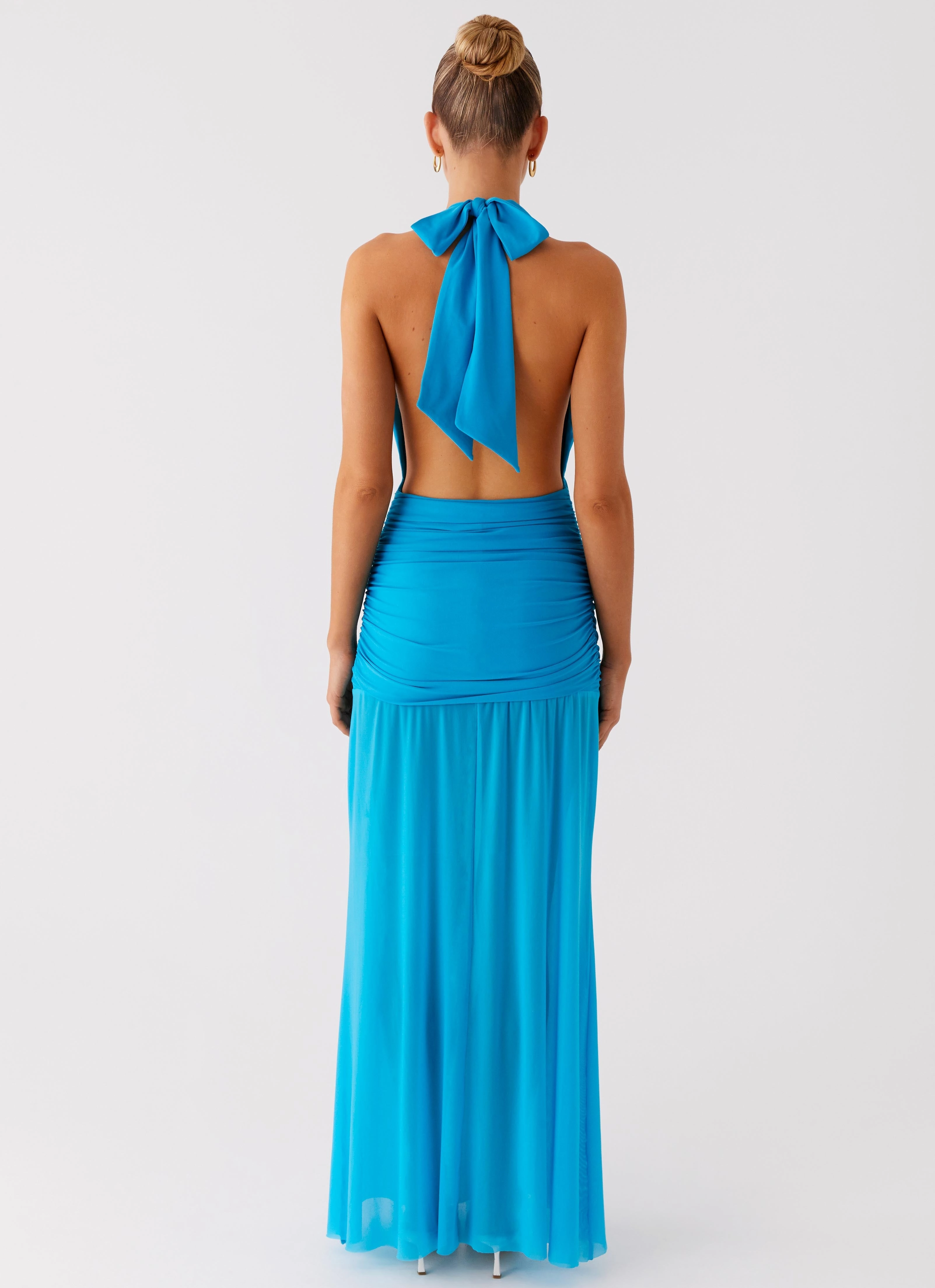 Dilemma Halter Maxi Dress - Turquoise Blue Snap-Closure