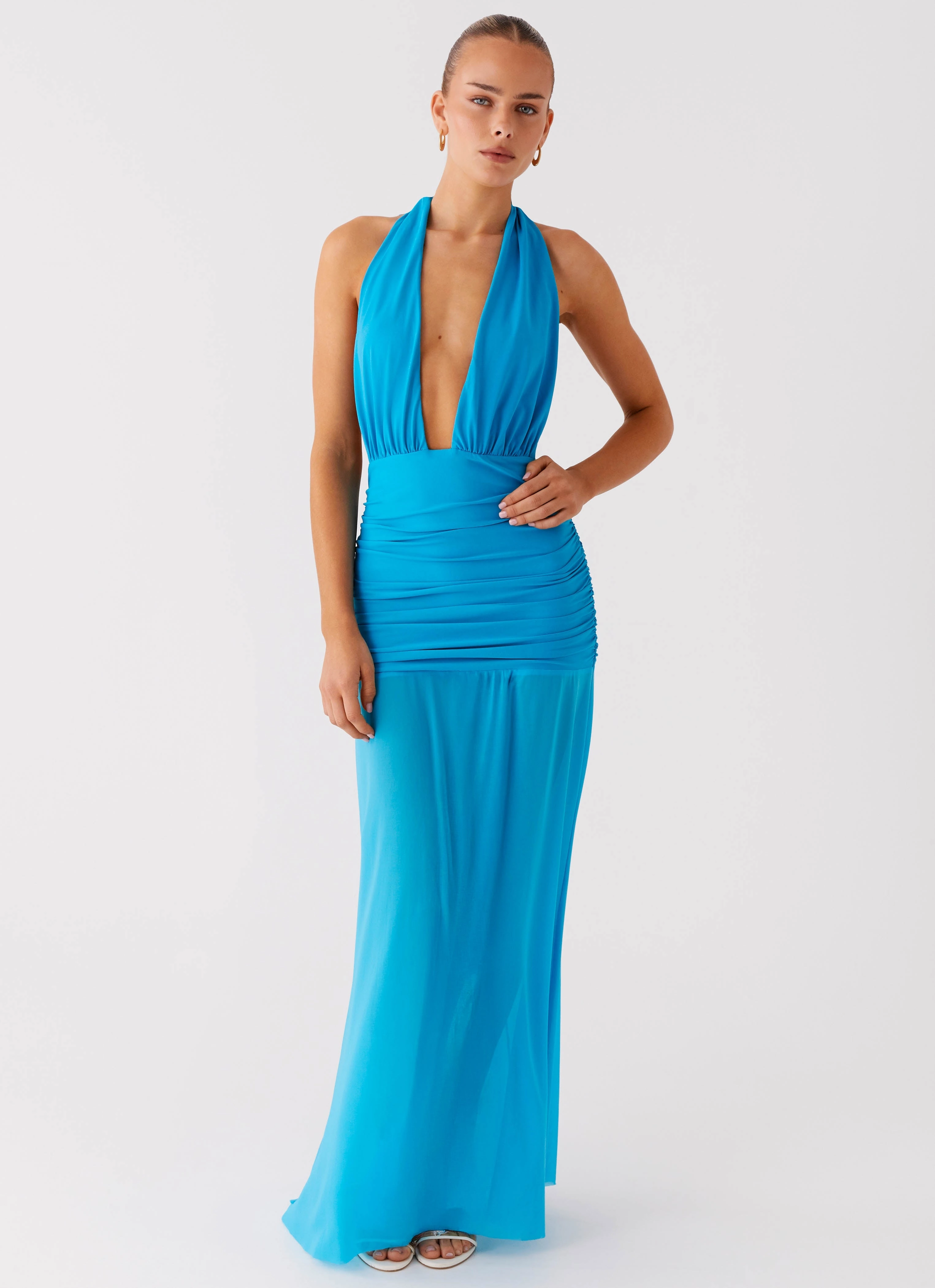 Dilemma Halter Maxi Dress - Turquoise Blue Inner Smile