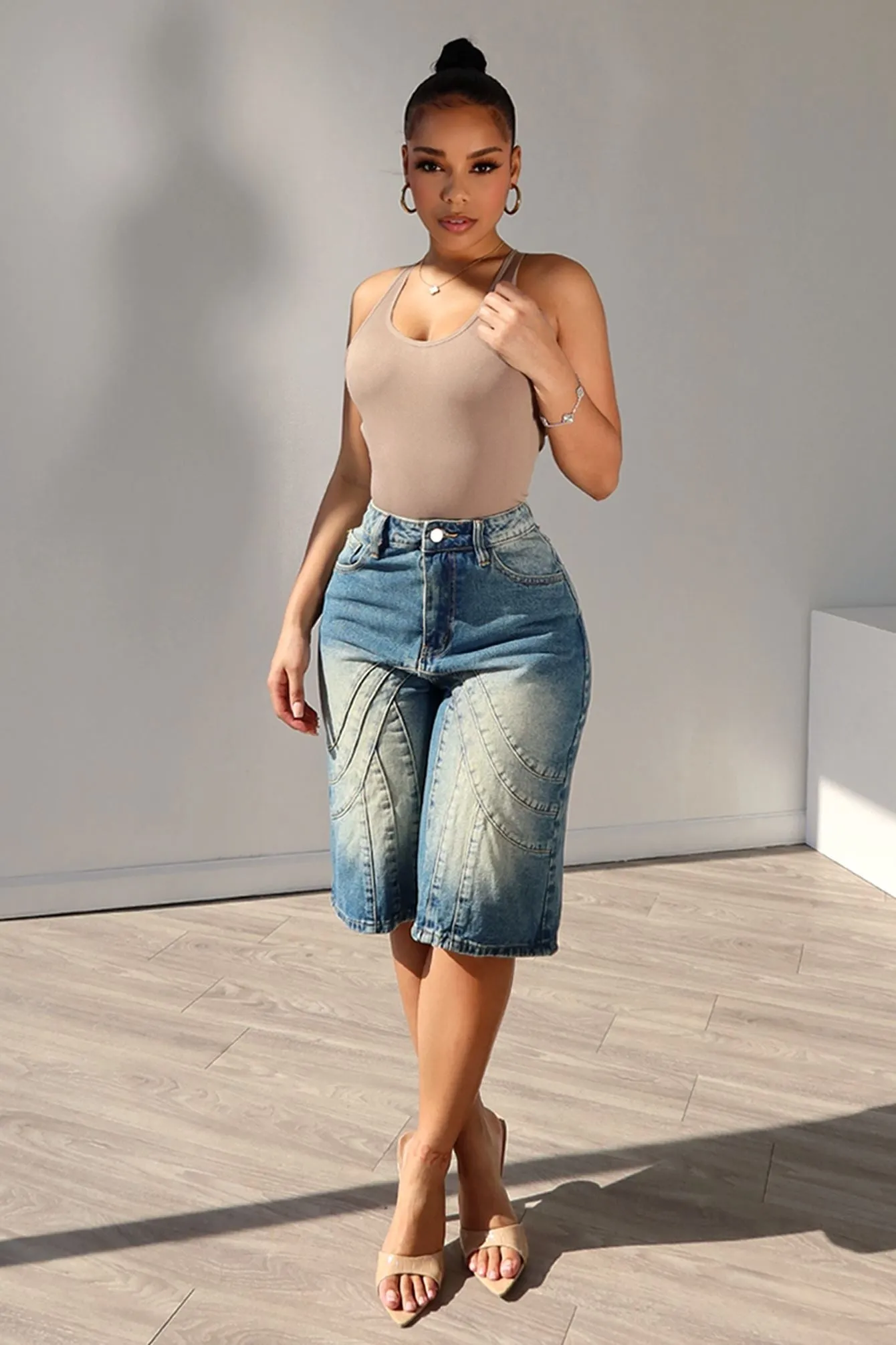 Los Angeles Vintage Washed Bermuda Shorts Flex Look Artist Vibe Comfy