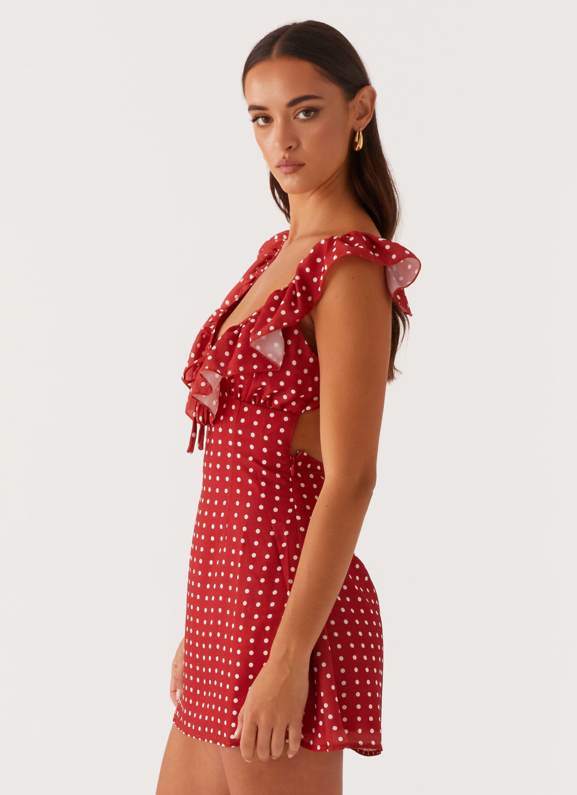 Easy Outfit Adrina Ruffle Mini Dress - Red Polka Dot