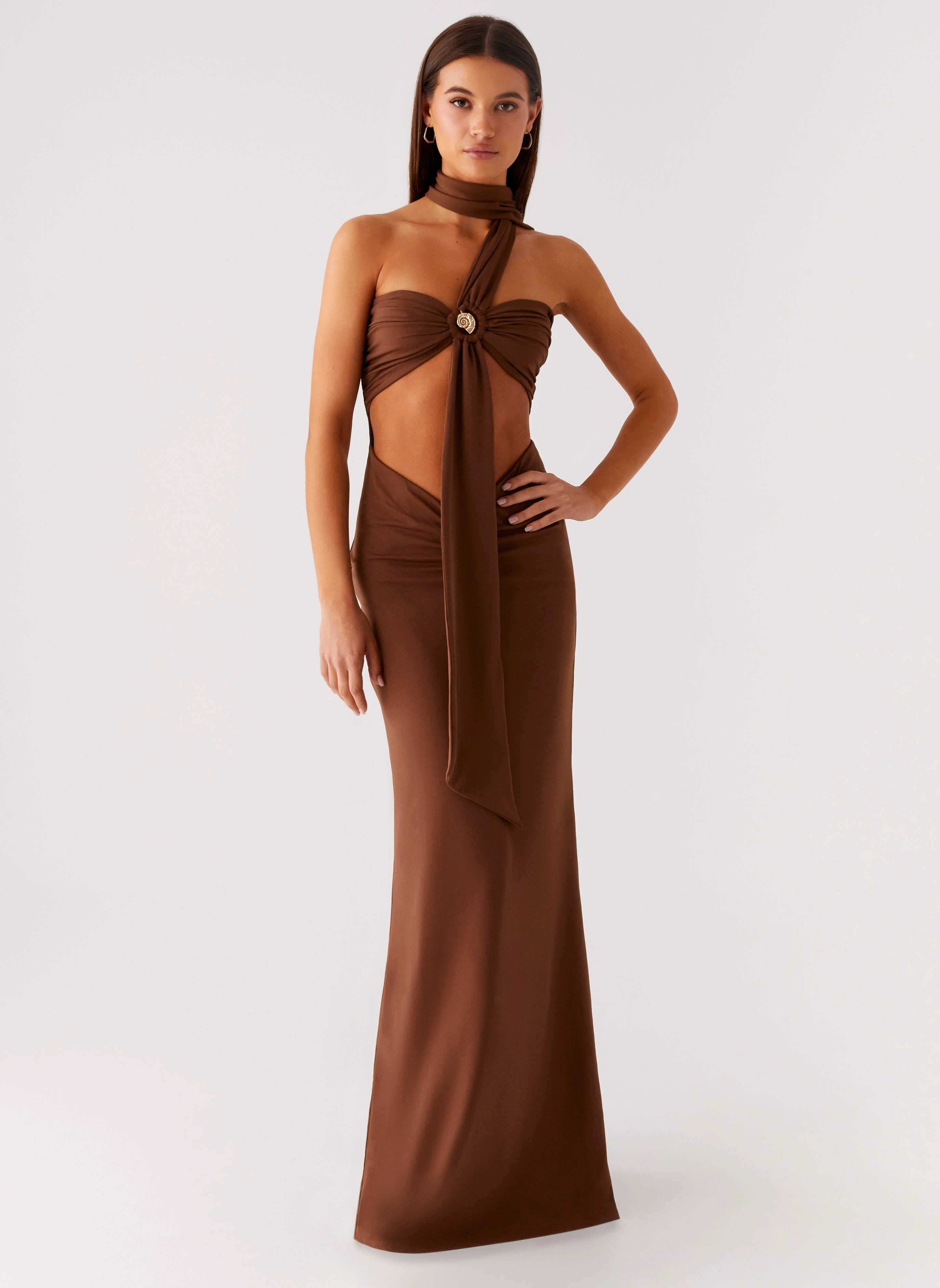 Smooth Finish Cozy Tones Olive Bloom Maxi Dress - Chocolate
