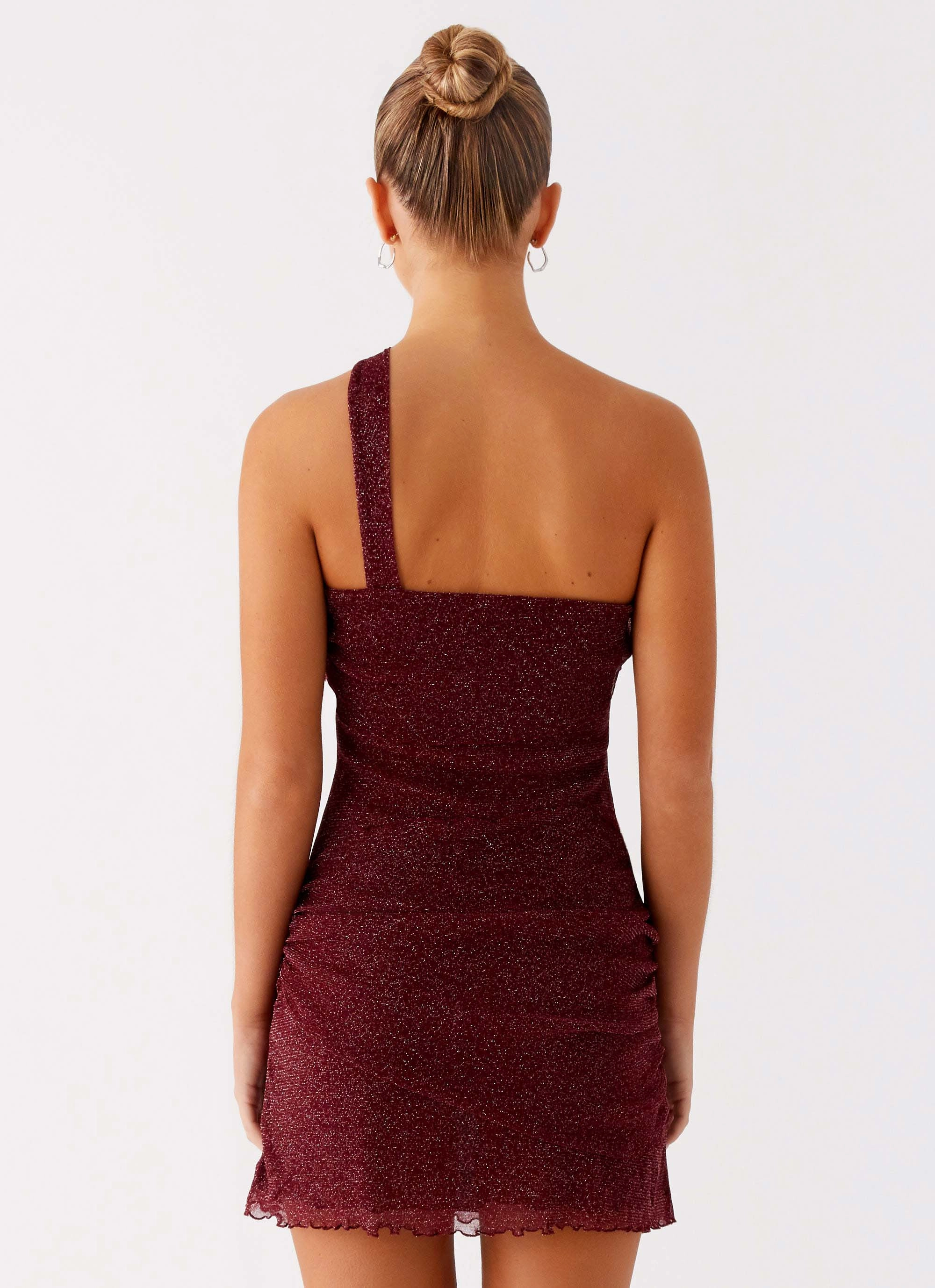 Misty Mesh Mini Dress - Maroon Care-Instructions-Included flattering appearance