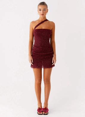 Misty Mesh Mini Dress - Maroon Modern Twist