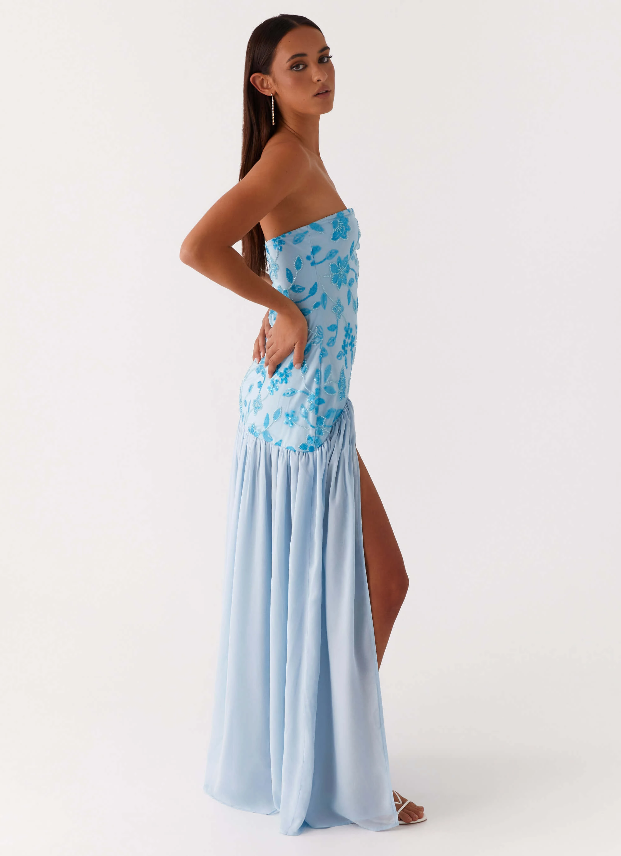 Eden Strapless Beaded Maxi Dress - Blue Date night