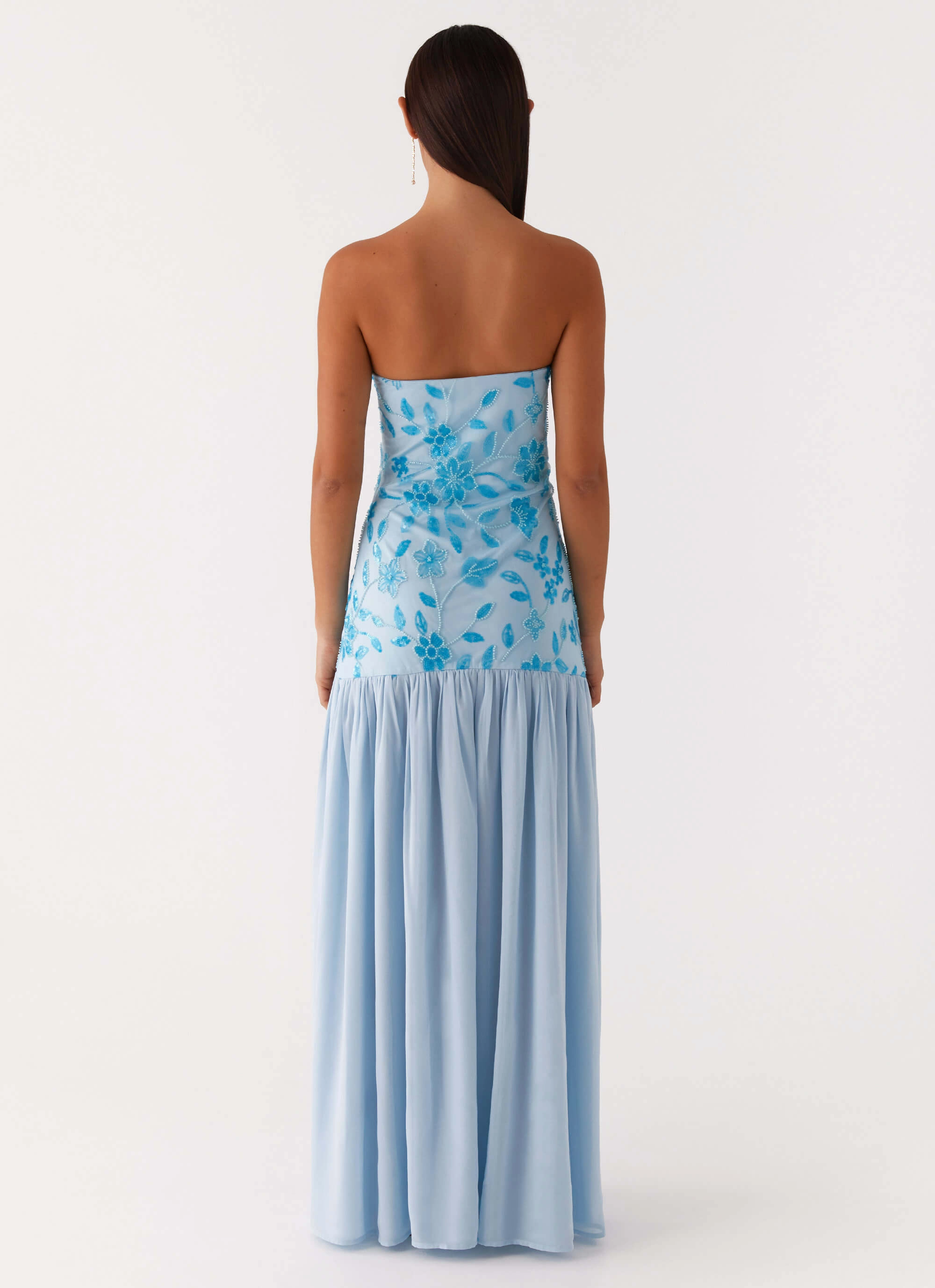 Monochrome Mood Grace Color Eden Strapless Beaded Maxi Dress - Blue