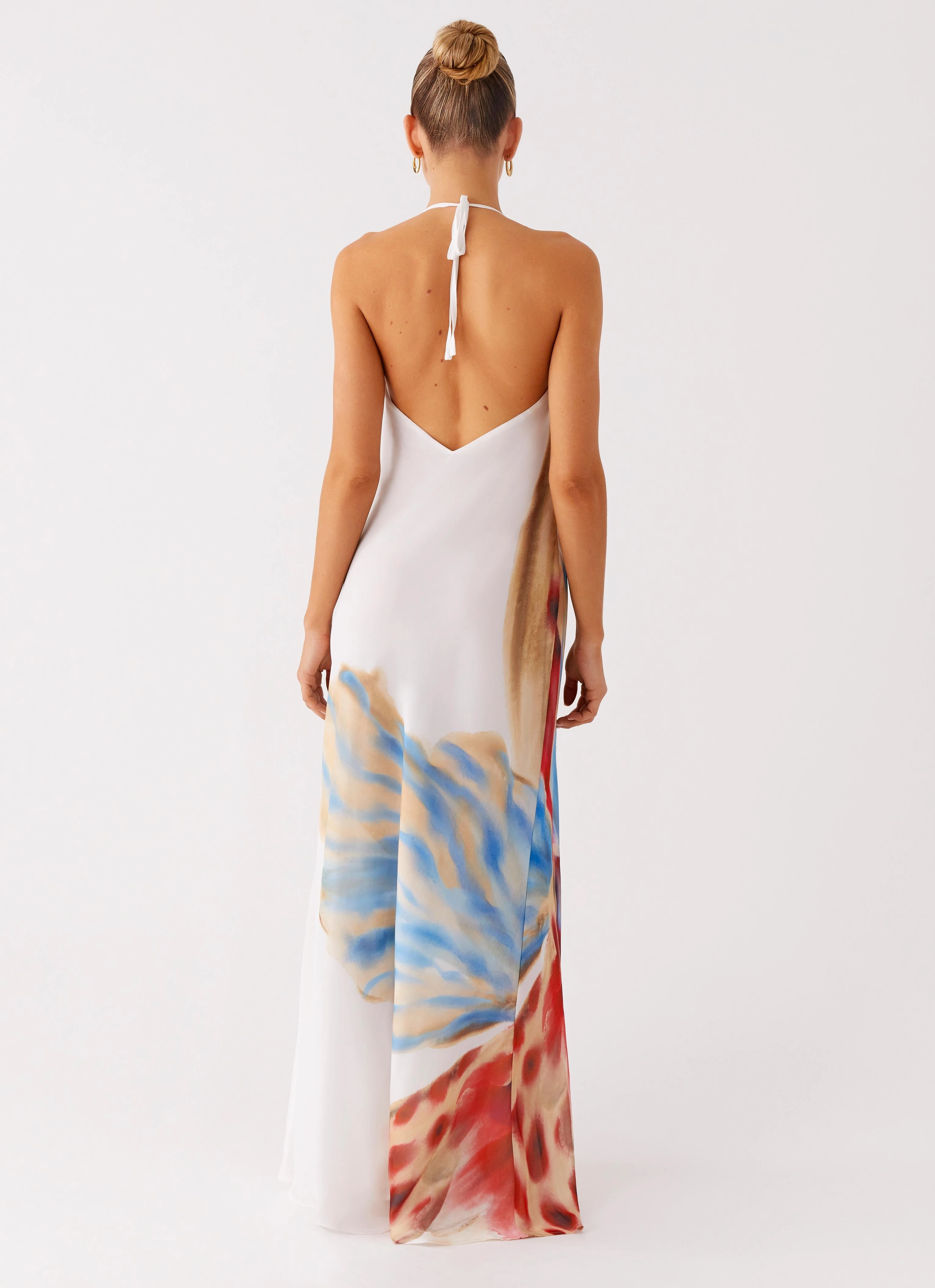 Comfy Detail Stars Align Cowl Maxi Dress - White Sea Bloom