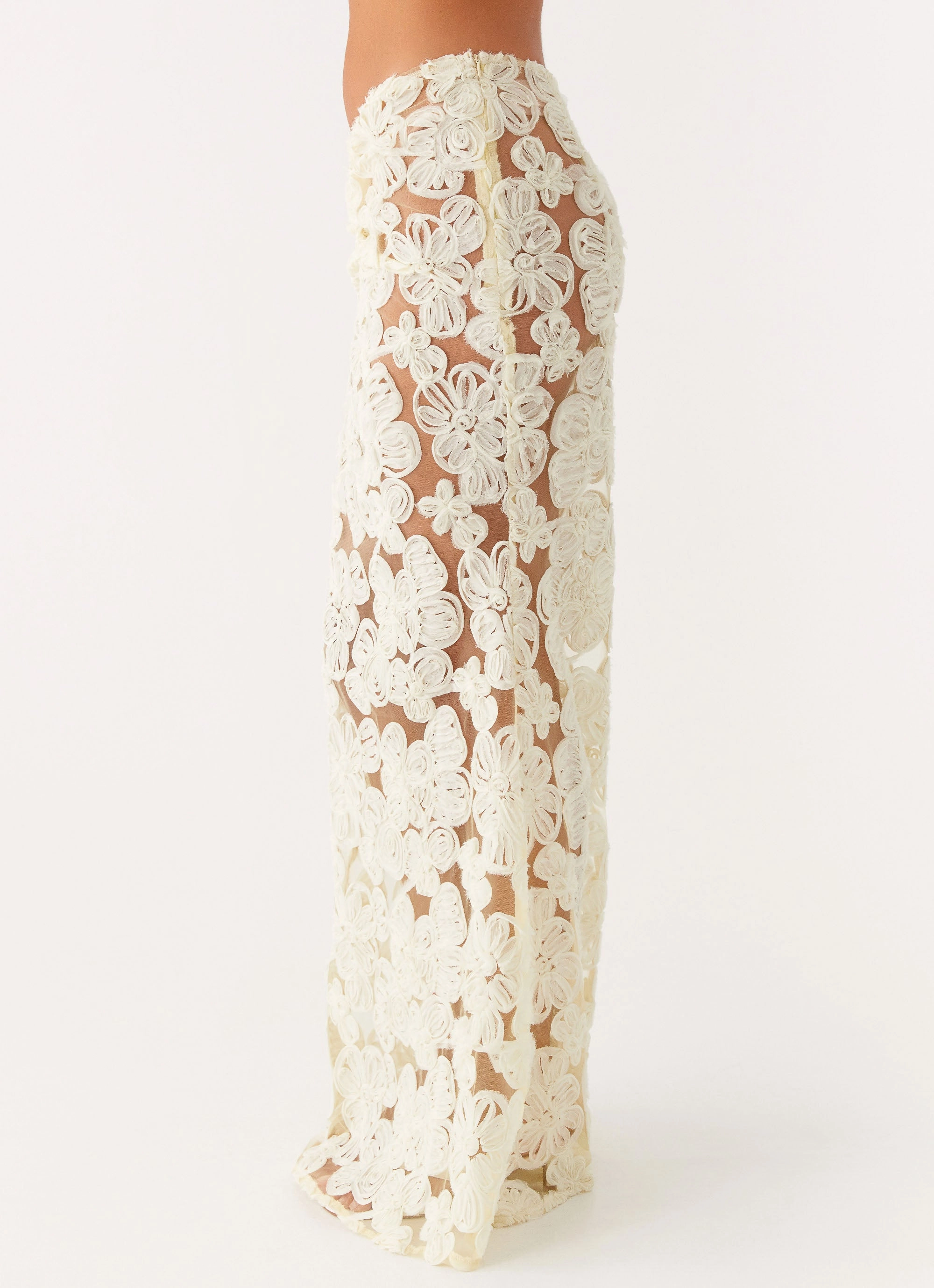 Wool blend Side Slit Fiorella Floret Maxi Skirt - Yellow