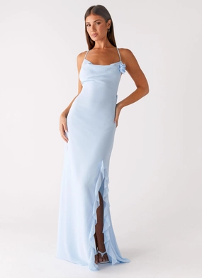 First Class Maxi Dress - Blue Draped Layer