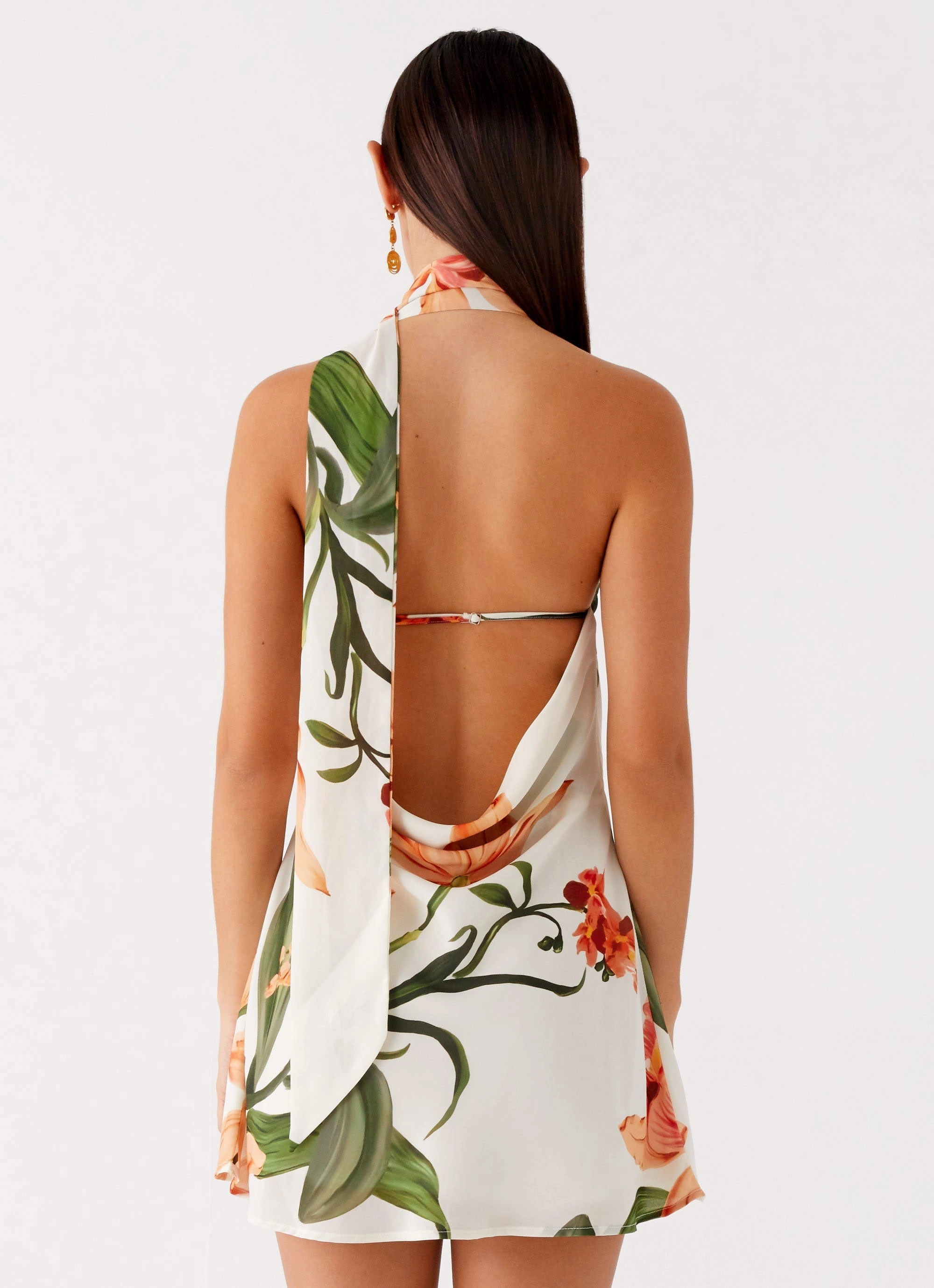 Trisha Mini Dress - Floral Print Tie-Detail Magnetic-Closure