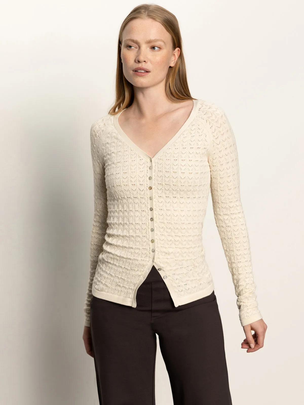 StretchMaterial Fitted Raglan Cardi Light Oat