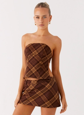 Kira Strapless Top - Plaid QuickDryConstruction