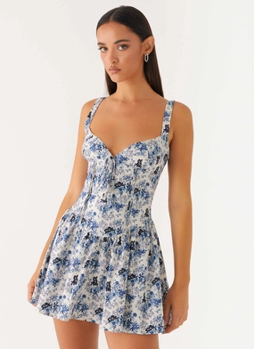 Heritage Inspired Simple Comfort Nash Bust Mini Dress - Serene Sky Floral
