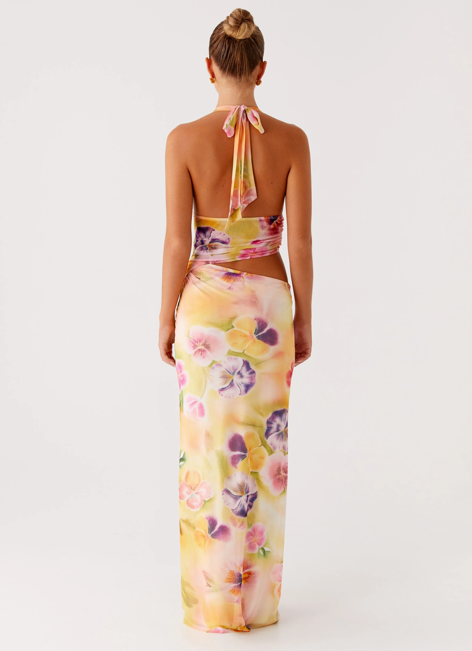 Main Act Halter Maxi Dress - Sunburst Floral Trend Detail