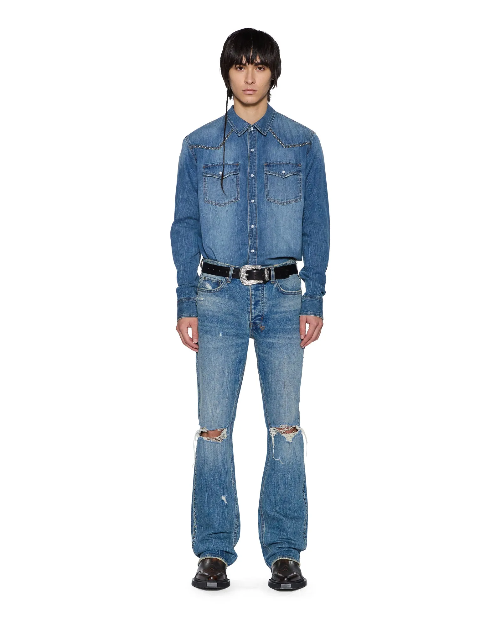 Mood Piece odor - absorbing WHIPLASH LS SHIRT TEXAS BLUE STUDDED