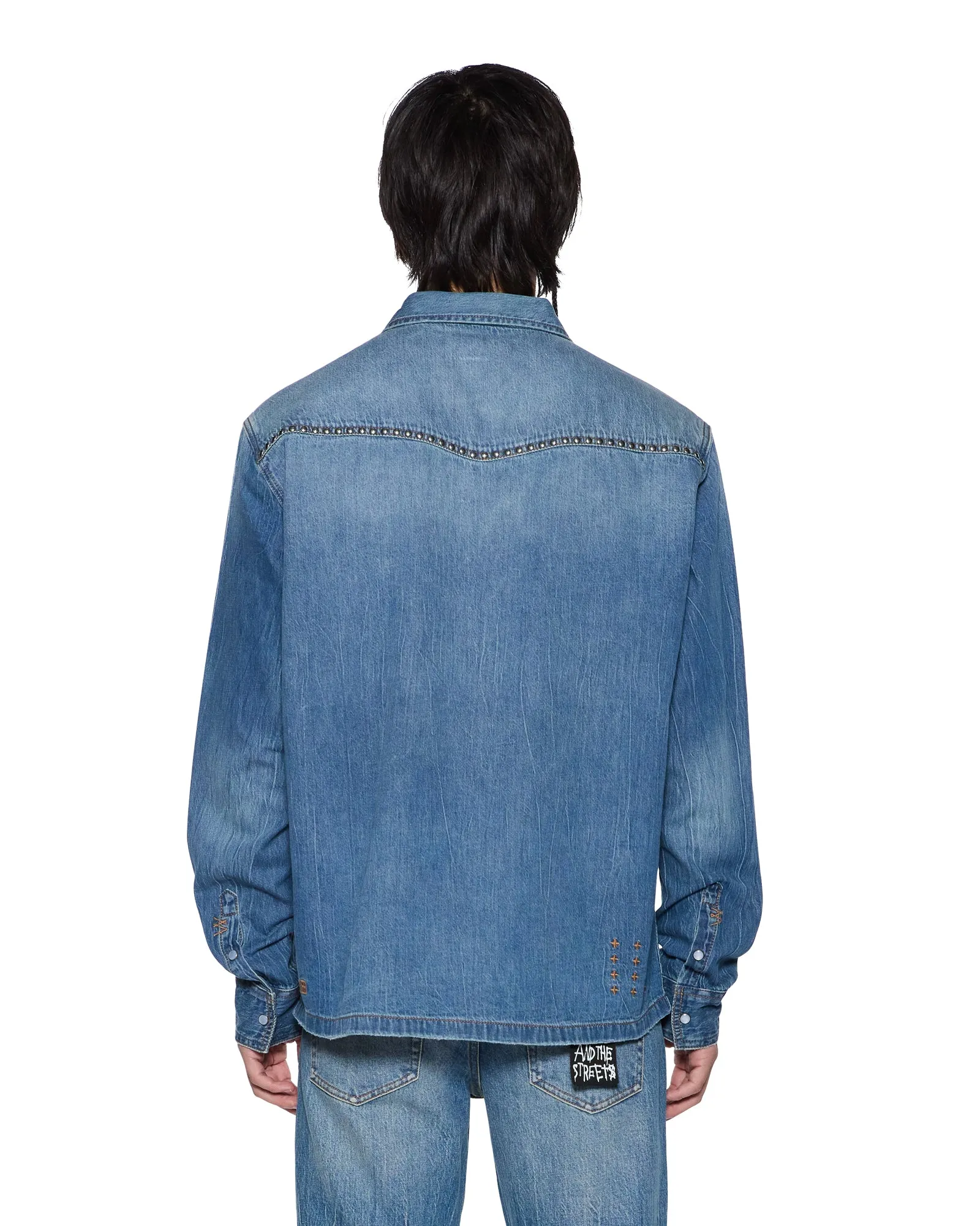 WHIPLASH LS SHIRT TEXAS BLUE STUDDED dress shorts Fashionable Look