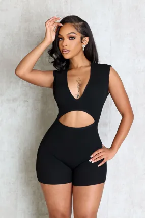 Clara Knit Deep V Neck Ribbed Romper Travel Essential