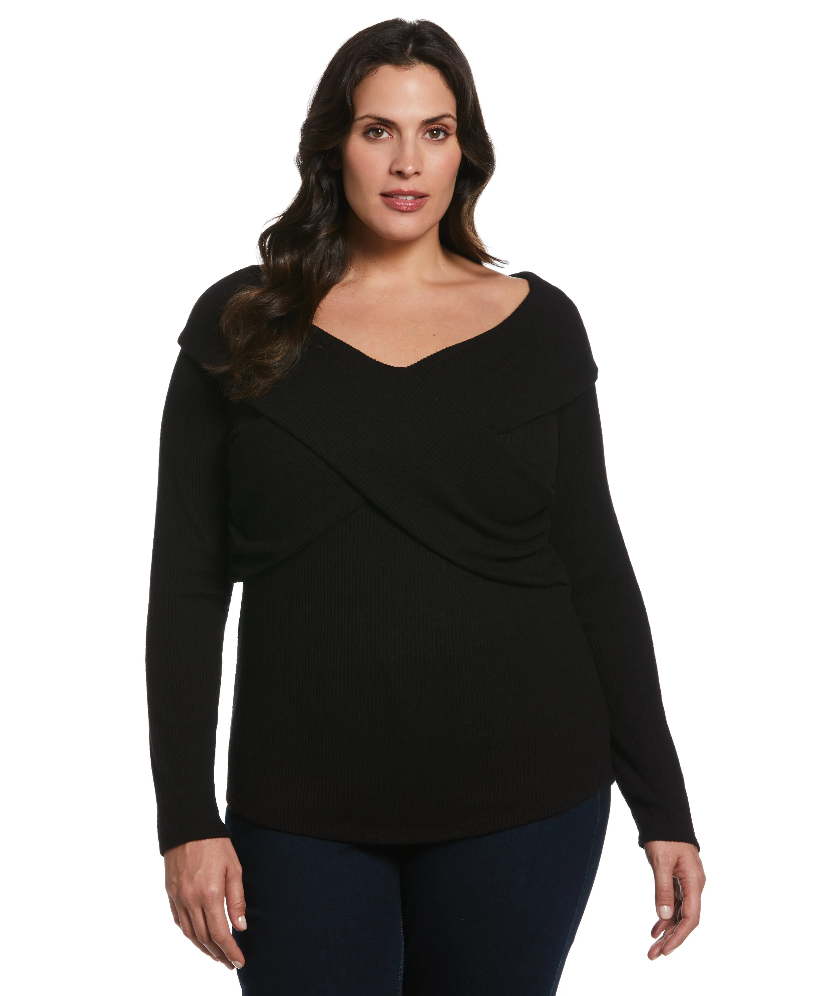 Plus Size Marilyn Ribbed Crossover Top Minimalist Silhouette Bound Seam Edges
