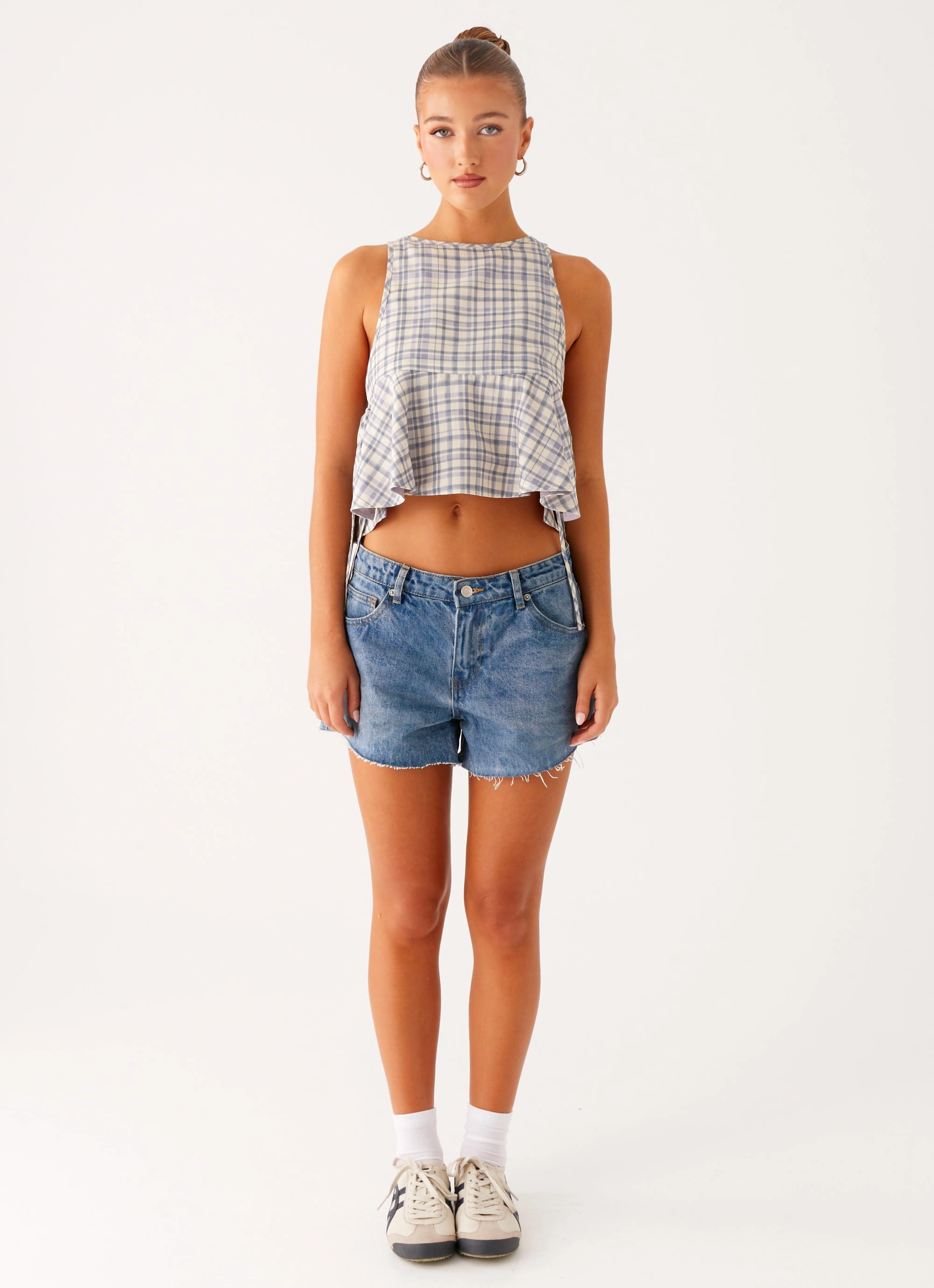 Button Down Collar Style Reinforced Neckline Detail Osborne Halter Top - Check