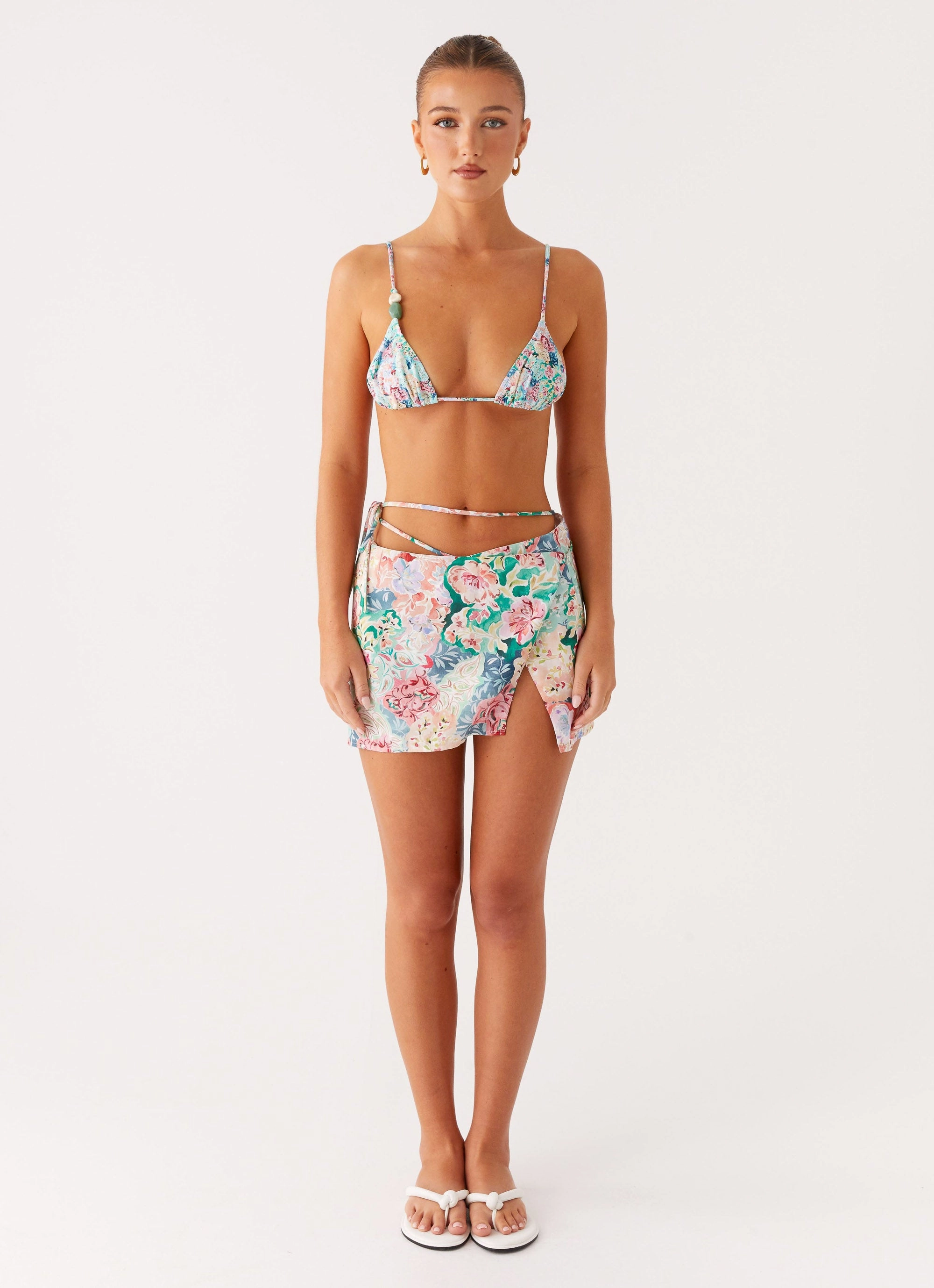 Miradelle Wrap Mini Skirt - Santorini Floral Cool Details