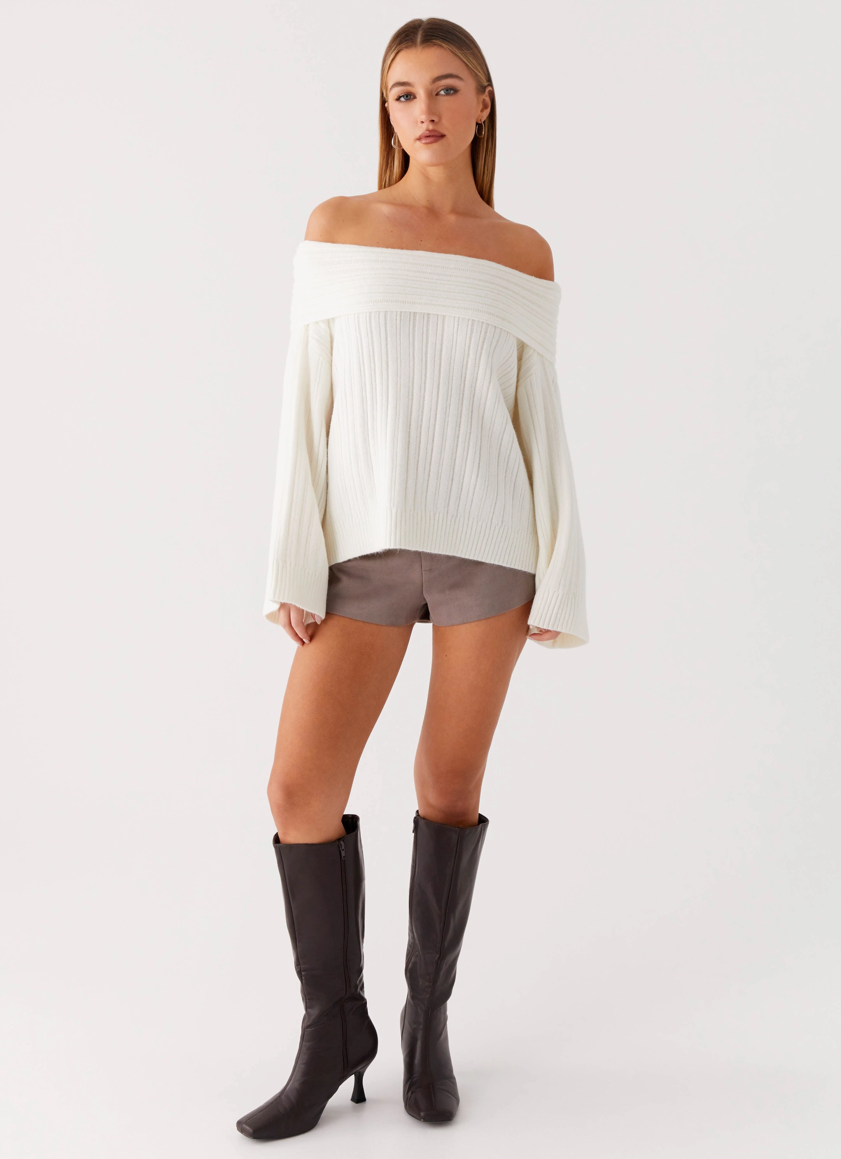 Federica Off Shoulder Knit - White AirflowOptimized Design