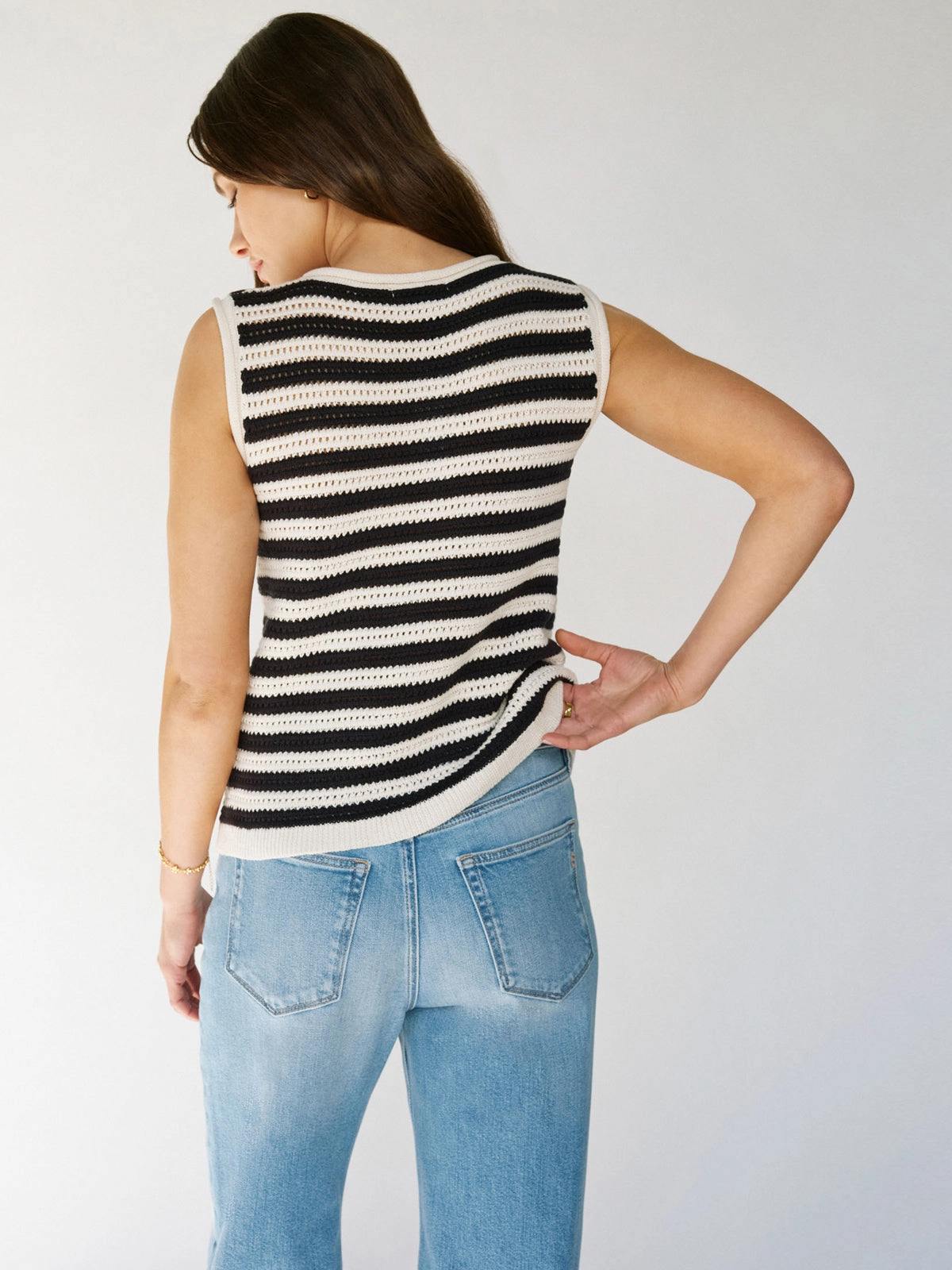 Crochet Shell Sweater Chalk Black Stripe Seamless construction