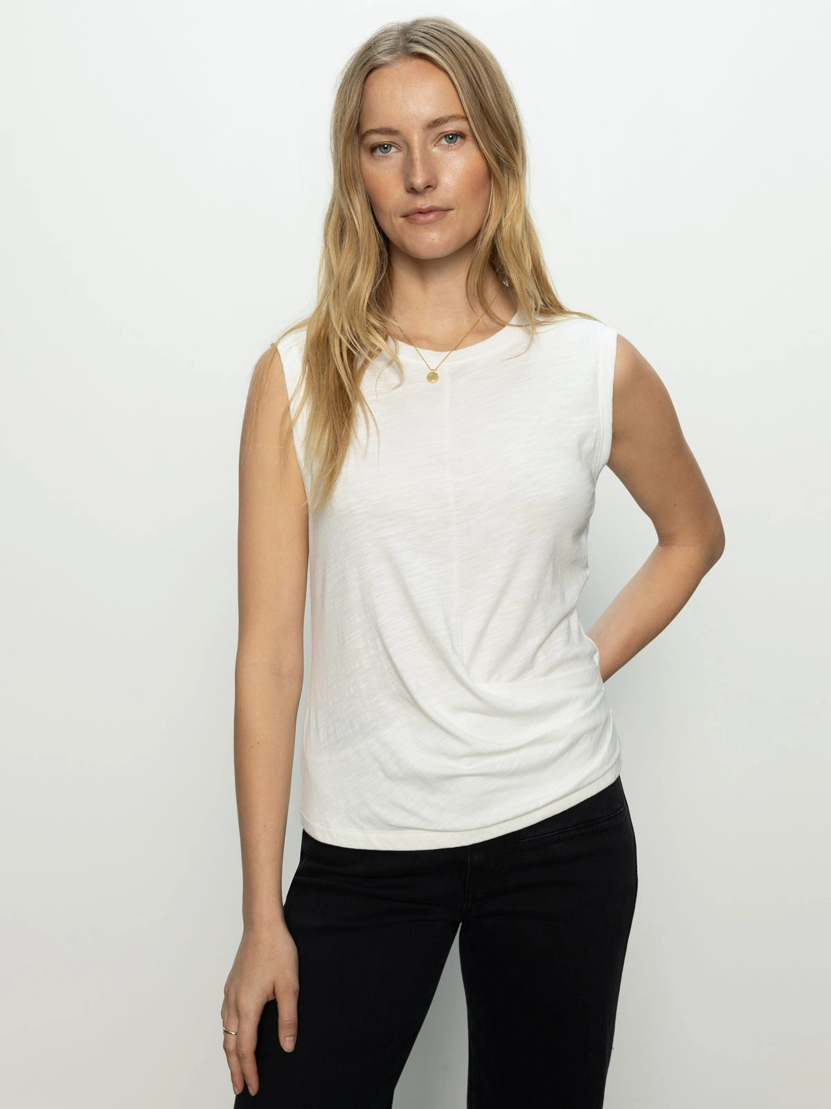 TearResistantWeave Draped Tank White