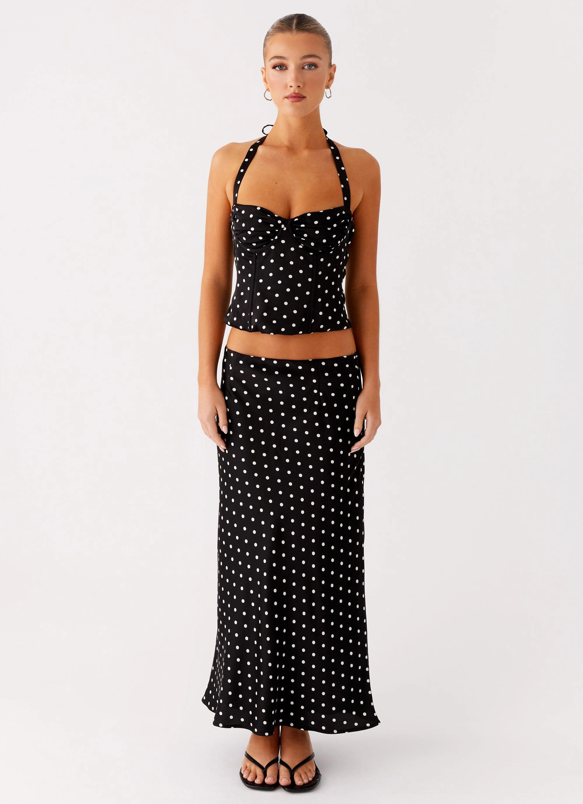 Durable Color Retention Tapered Side Panels Breanne Top - Black Polka Dot
