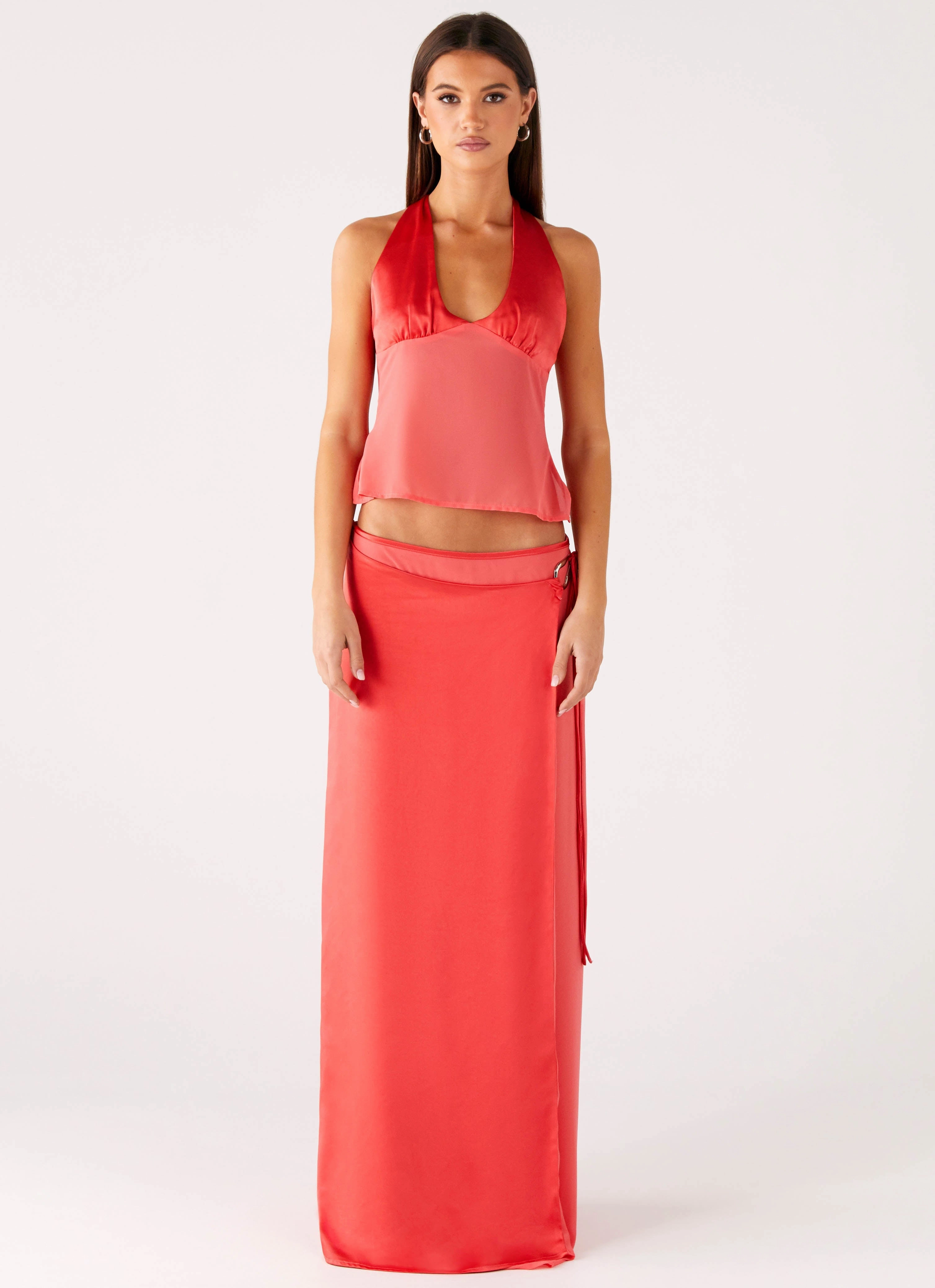Breathable fabric Pollie Halter Top - Coral