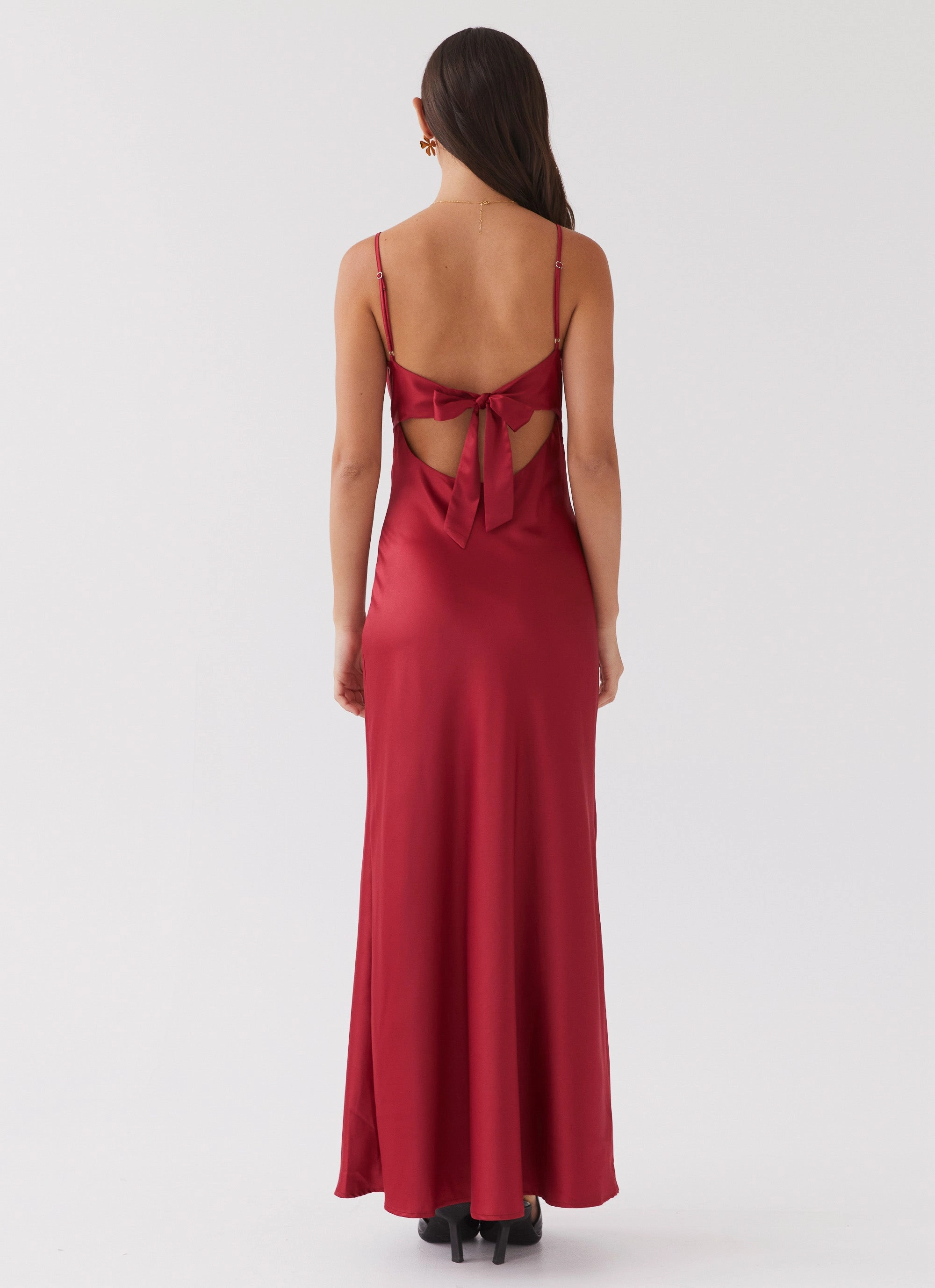 Flora Satin Maxi Dress - Cherry Back-Pocket